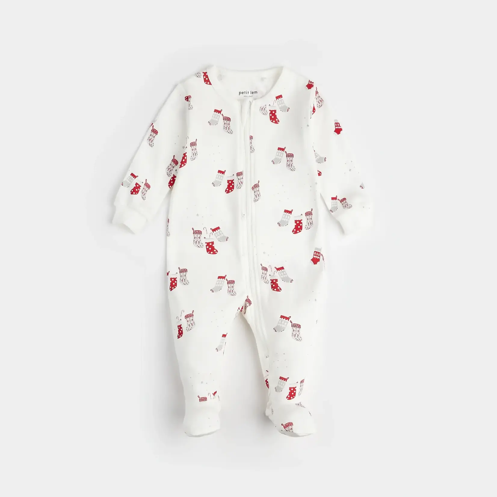 Petit Lem PETIT LEM - Pyjama de bébé blanc cassé à imprimé 'Bas de Noël'