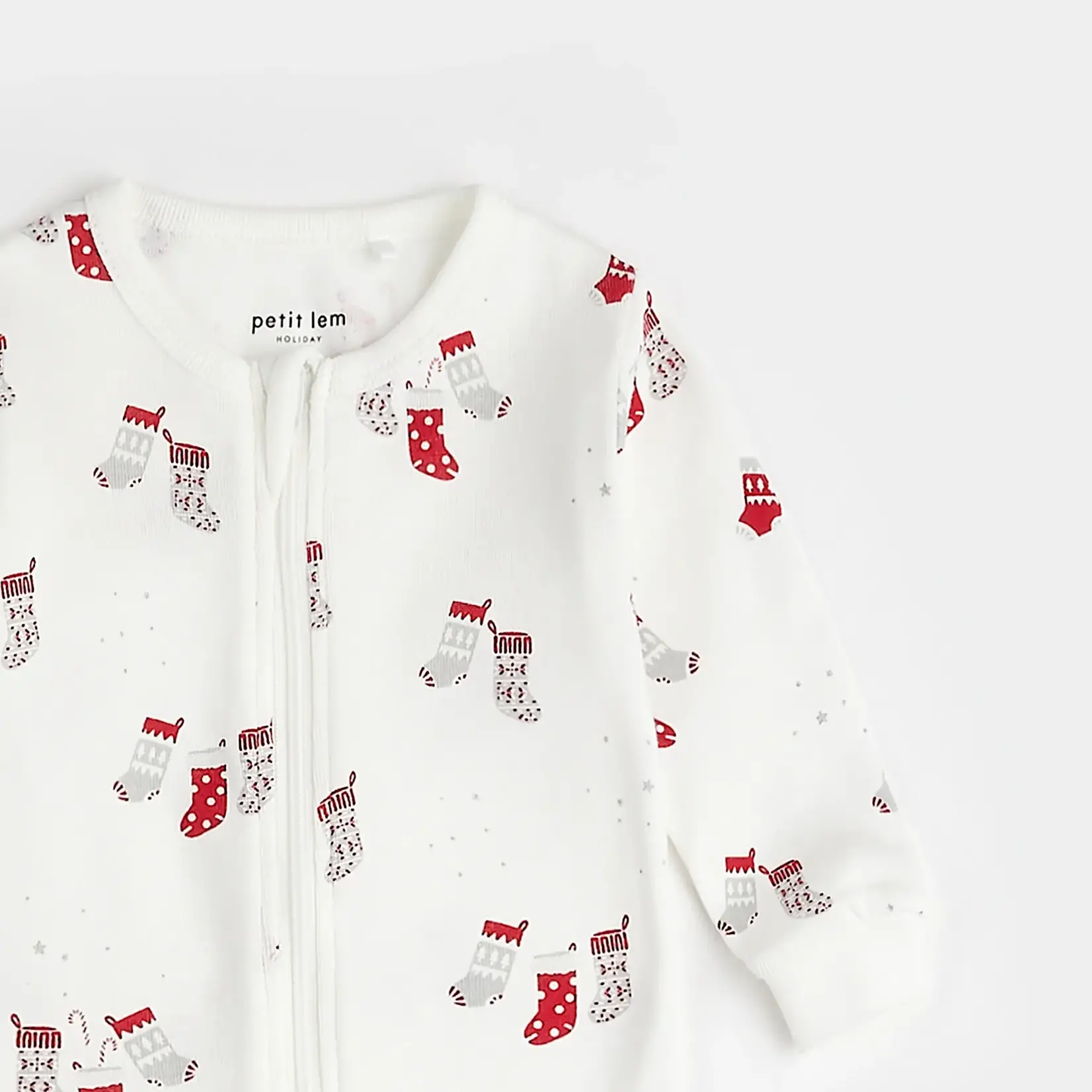 Petit Lem PETIT LEM - Pyjama de bébé blanc cassé à imprimé 'Bas de Noël'