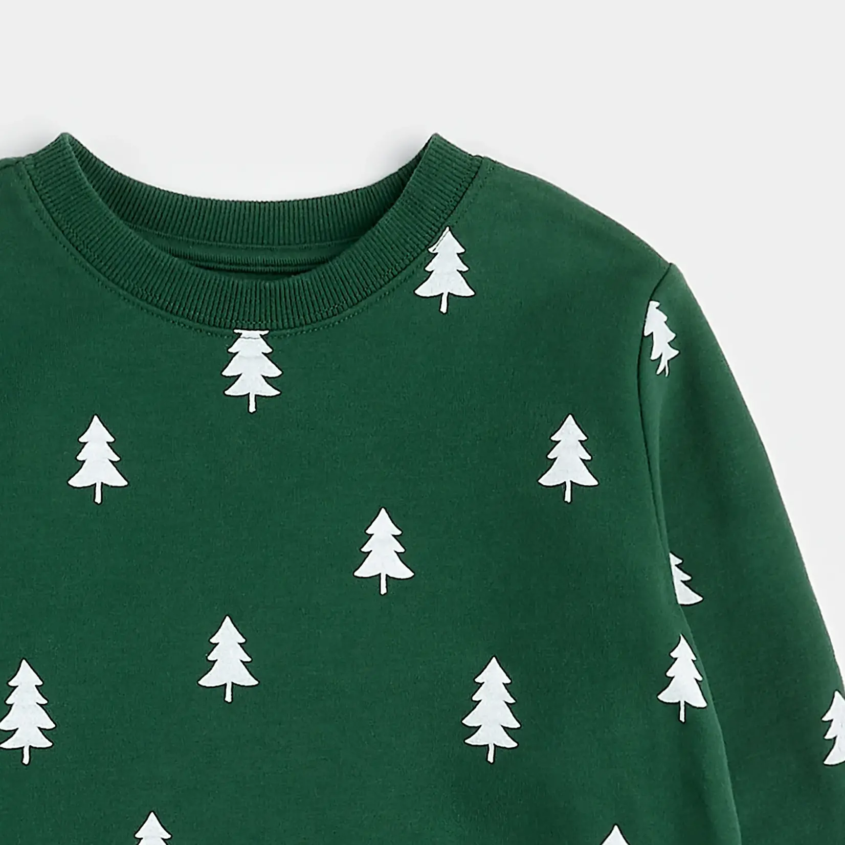 Petit Lem PETIT LEM - Pine Trees Print on Trekking Green Fleece Sweatshirt