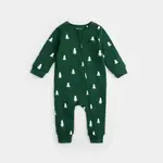 Petit Lem PETIT LEM - Green Sweatshirt Jumpsuit with White Christmas Tree Print