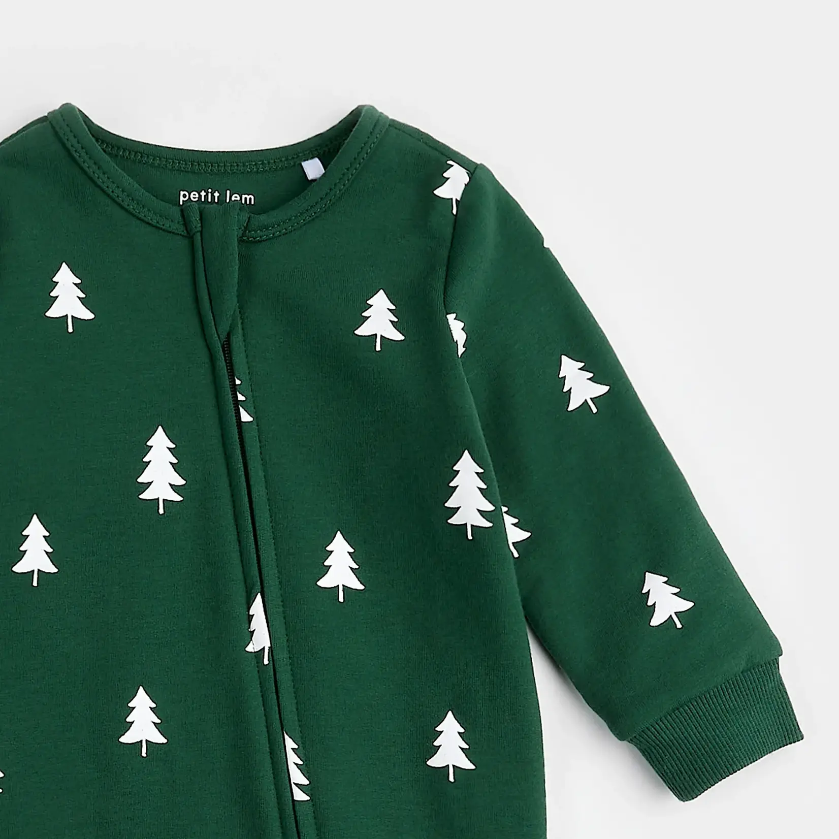 Petit Lem PETIT LEM - Green Sweatshirt Jumpsuit with White Christmas Tree Print