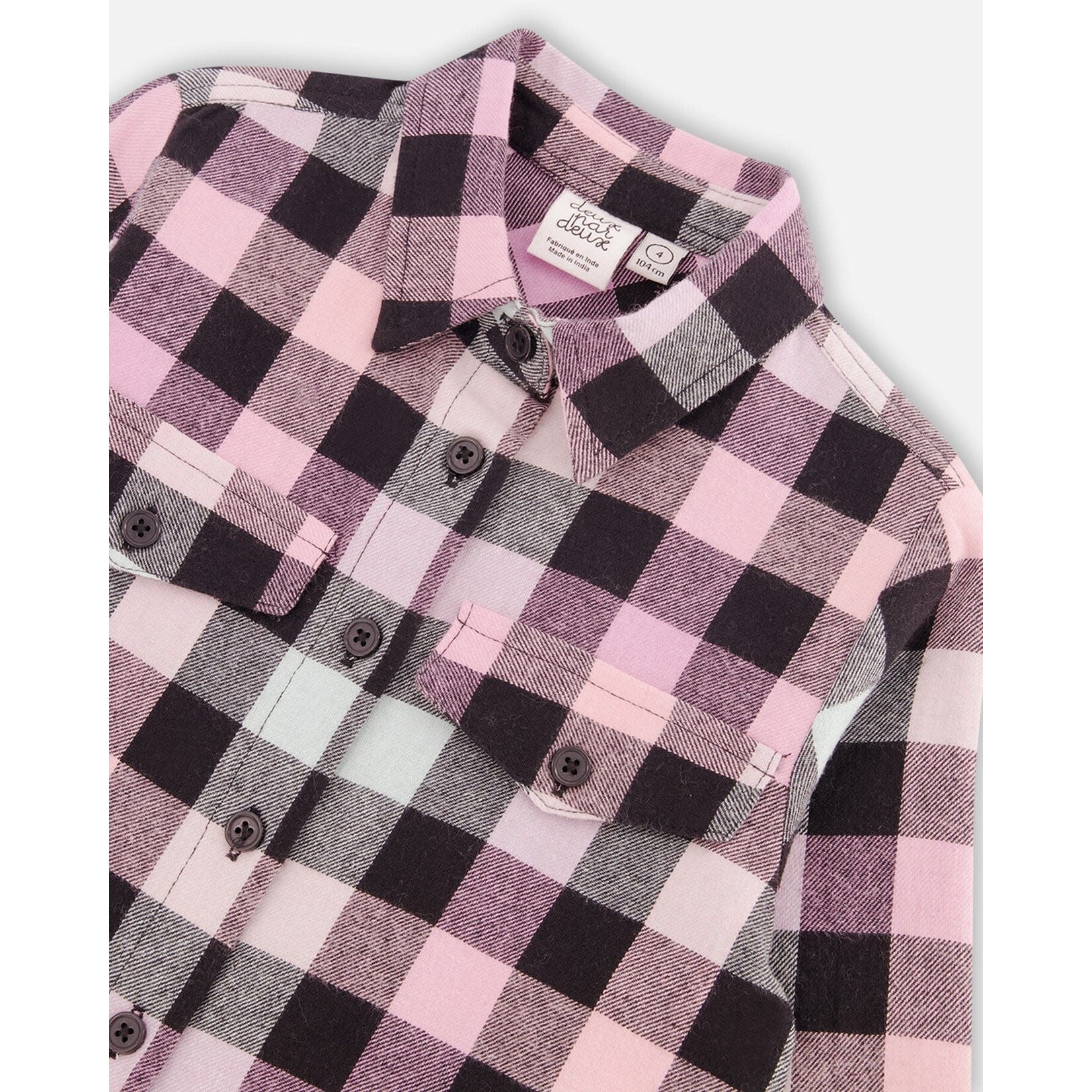Deux par Deux DEUX PAR DEUX - Long bright pink checked flannel shirt