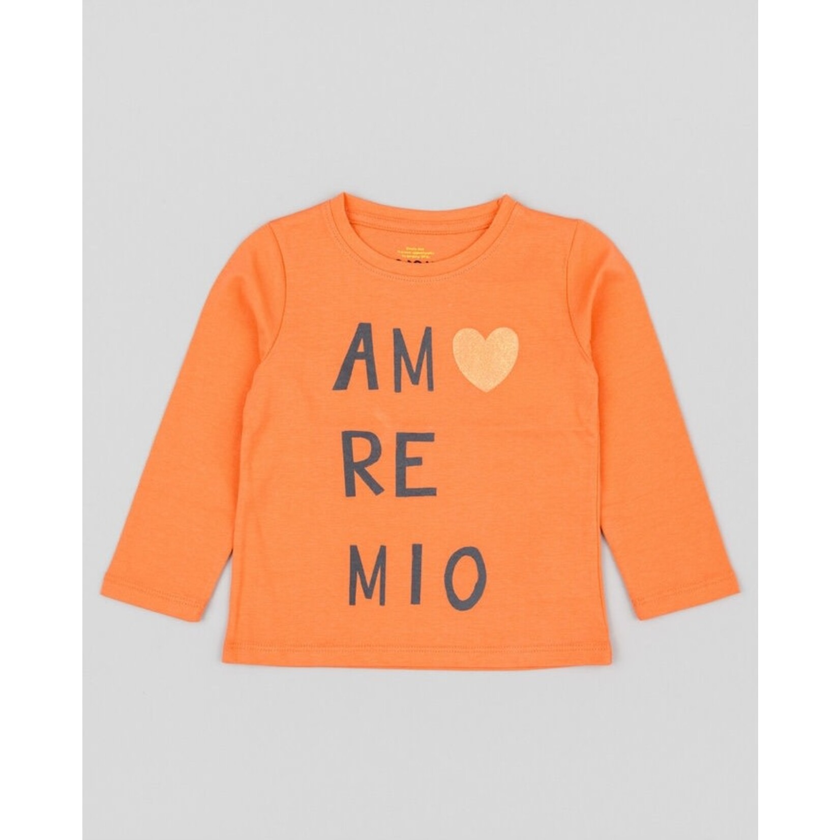 Losan LOSAN - Plain Neon Orange Long Sleeve T-Shirt with 'Amore Mio' Print