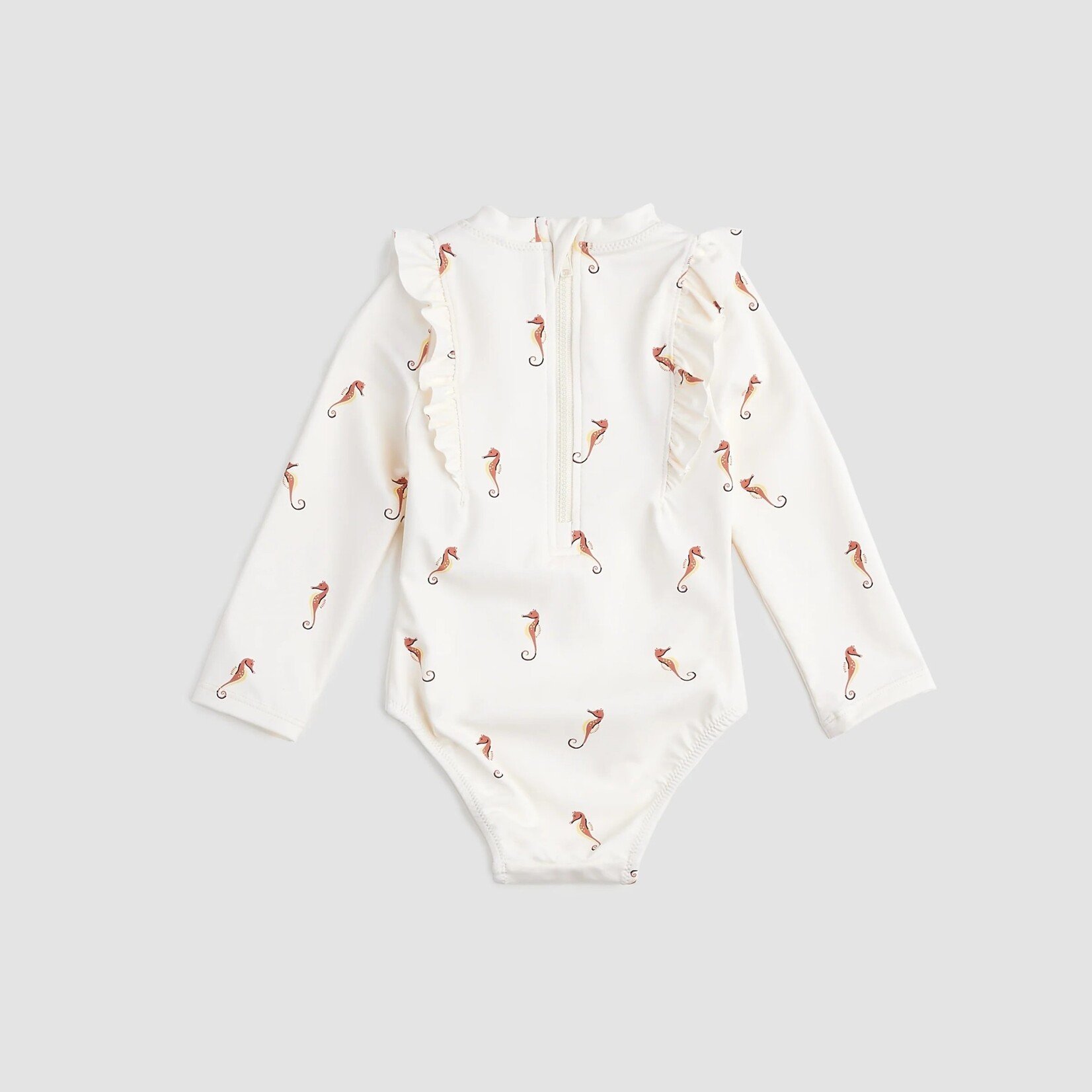 Miles the label MILES THE LABEL - Cream Long-Sleeve One-Piece Swimsuit with Seahorse Pint