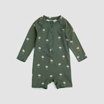 Miles the label MILES THE LABEL - Forest Green Long-Sleeve Swim Romper with Palm Print