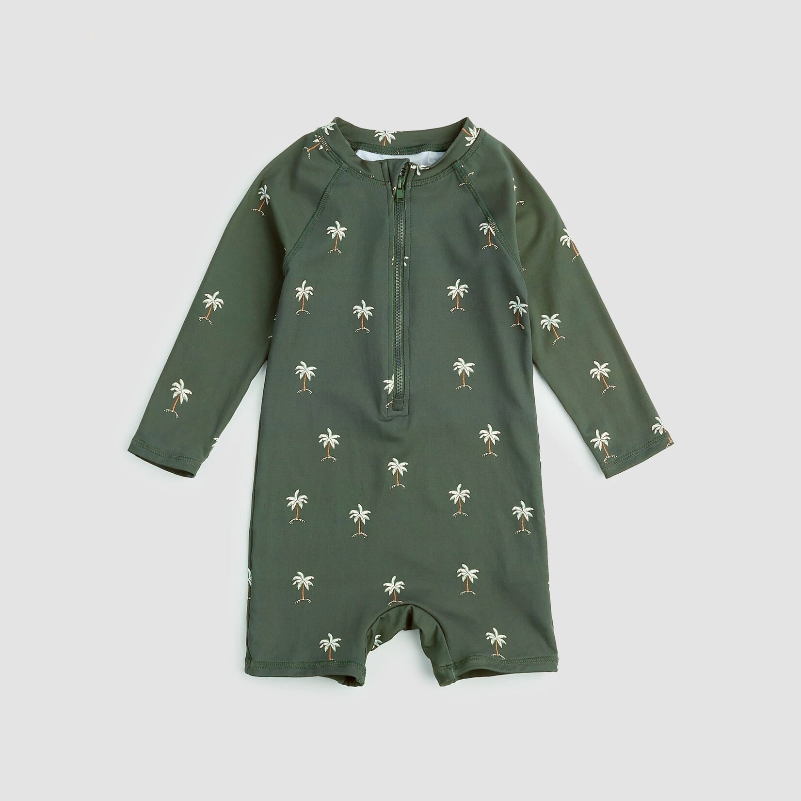 Miles the label MILES THE LABEL - Forest Green Long-Sleeve Swim Romper with Palm Print