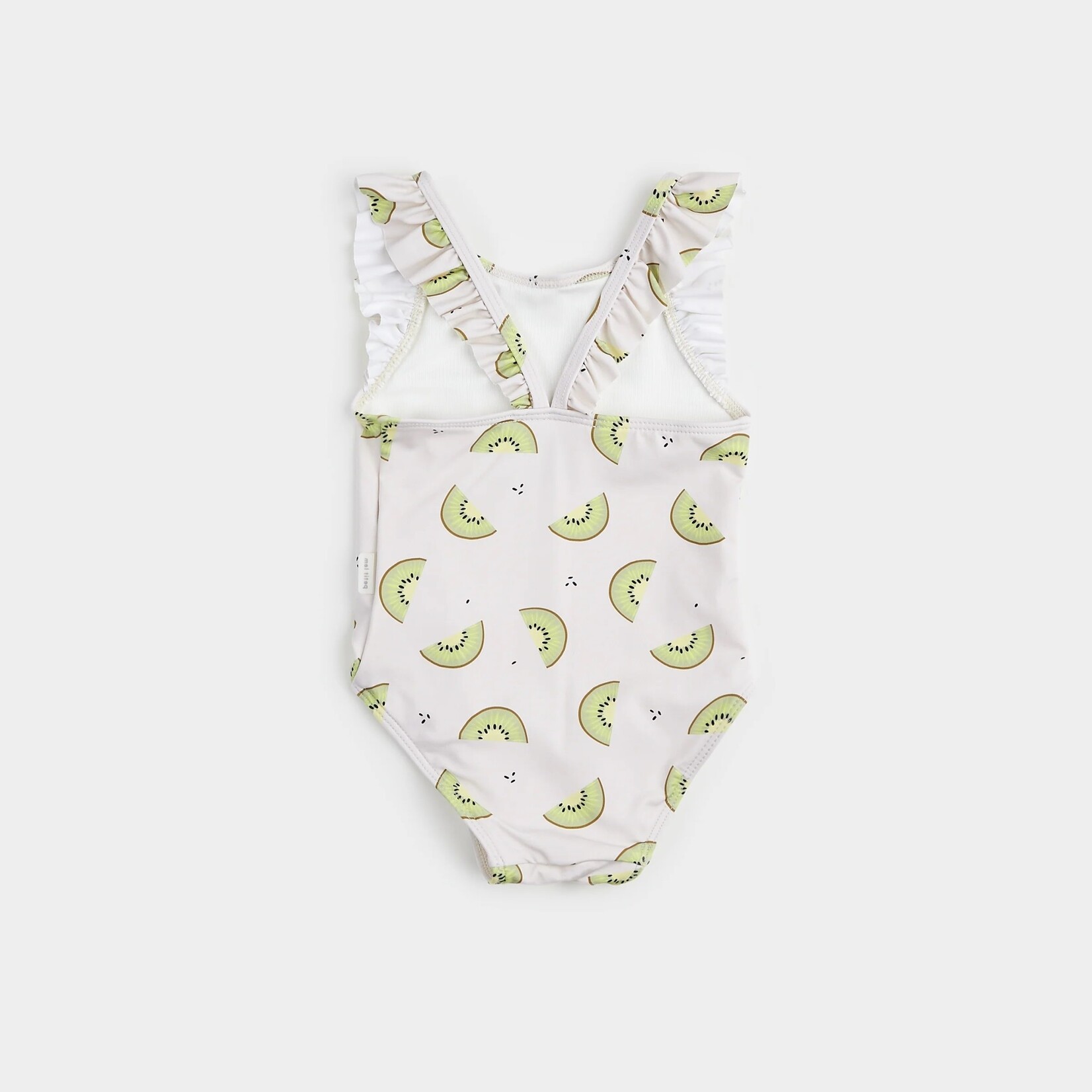 Petit Lem PETIT LEM - Cream One-Piece Swimsuit with Kiwi Print and Frills