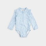 Petit Lem PETIT LEM - Floral Print On Light Blue Long-Sleeve Swimsuit