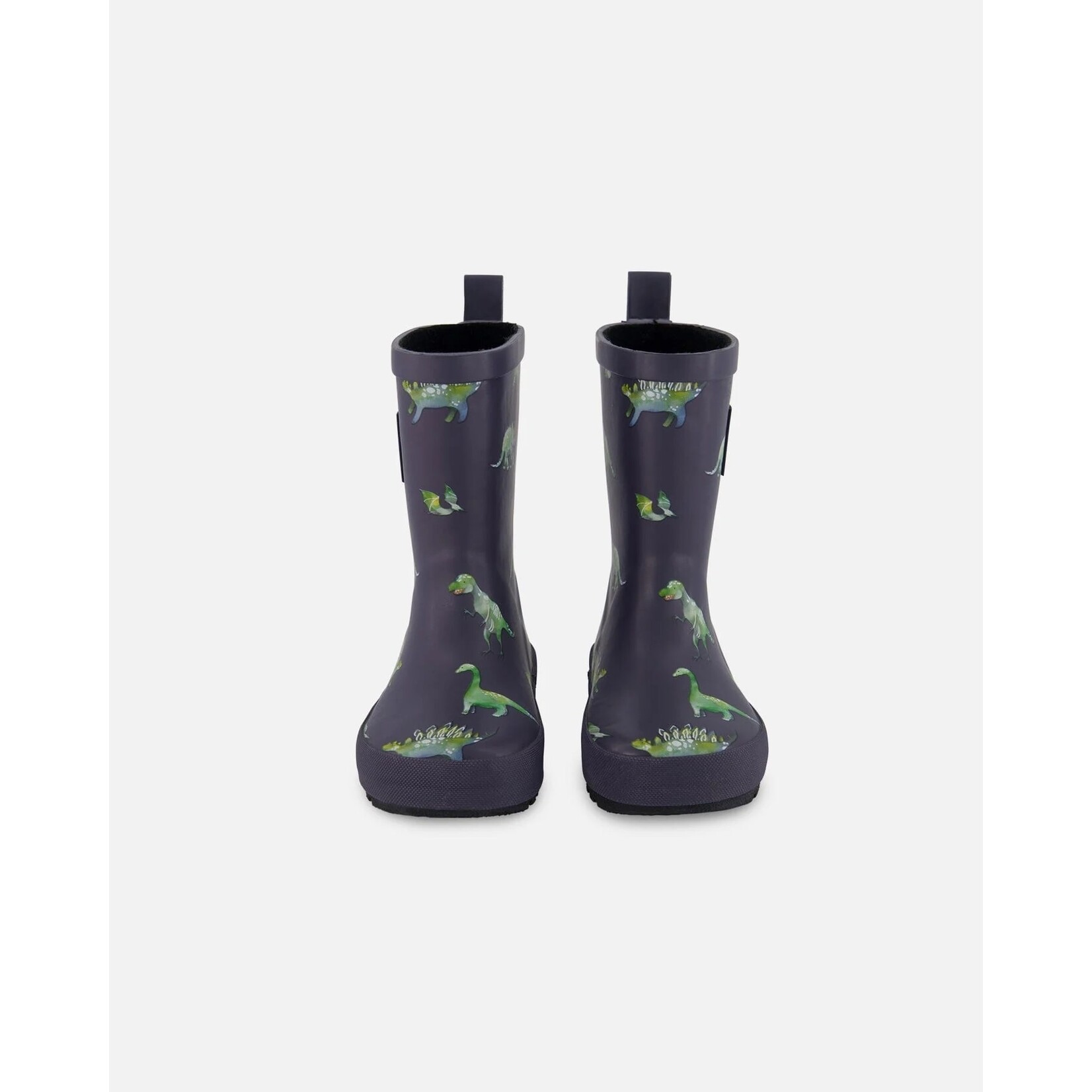 Deux par Deux DEUX PAR DEUX - Dark Navy Rain Boots with Watercolour Dinosaur Print