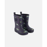Deux par Deux DEUX PAR DEUX - Dark Navy Rain Boots with Watercolour Dinosaur Print