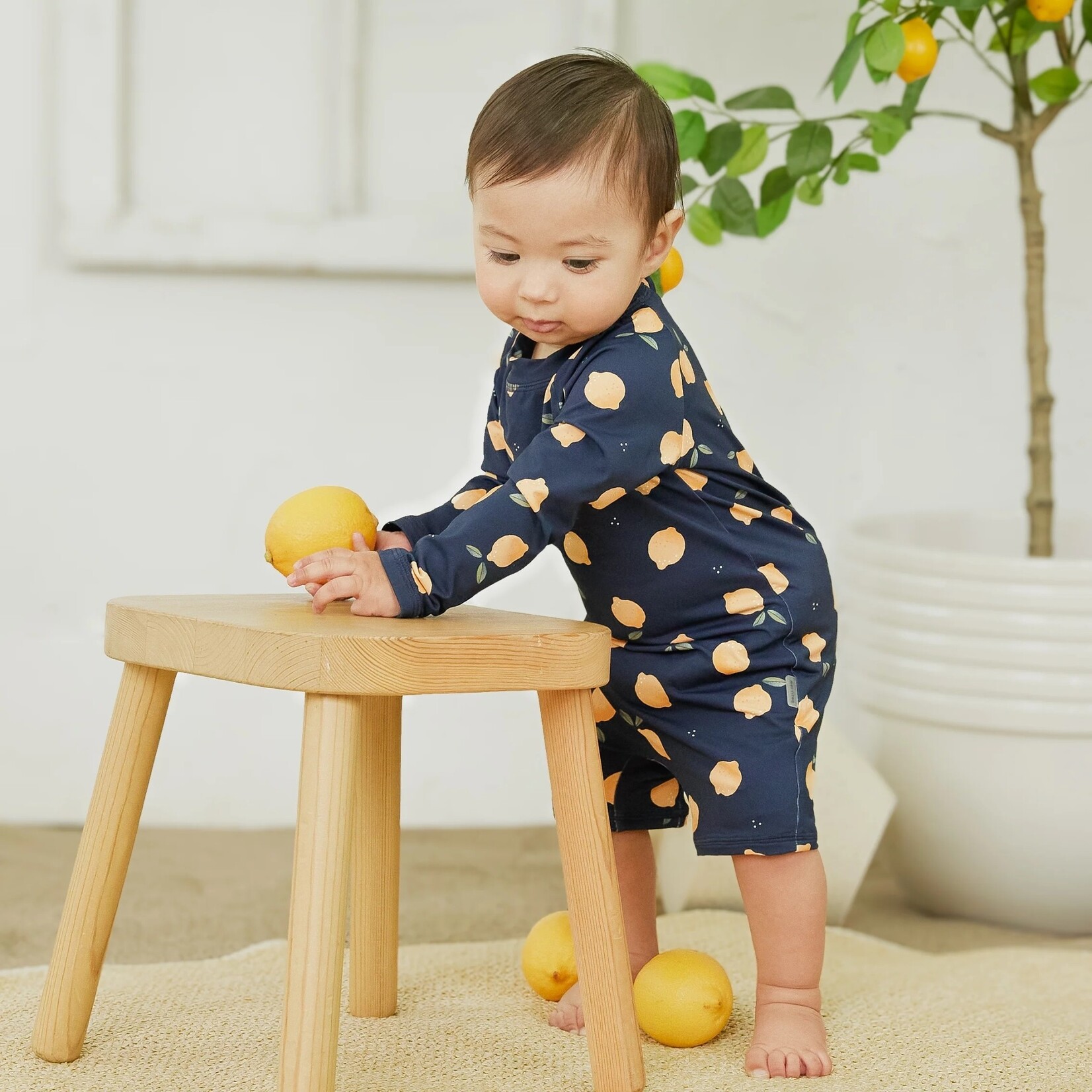 Petit Lem PETIT LEM - Navy Swim Romper with Lemon Print