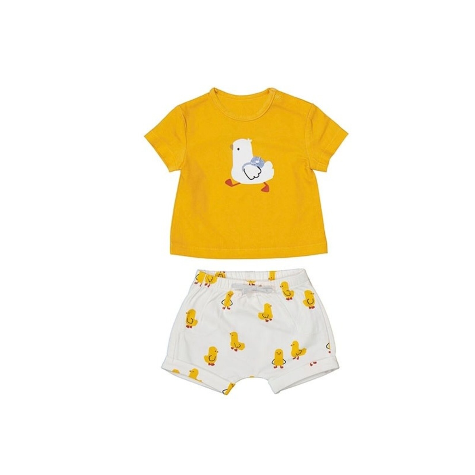 Mayoral MAYORAL - Two-piece Set - Yellow T-Shirt with Duckling Print and White Shorts with All-Over Duckling Print