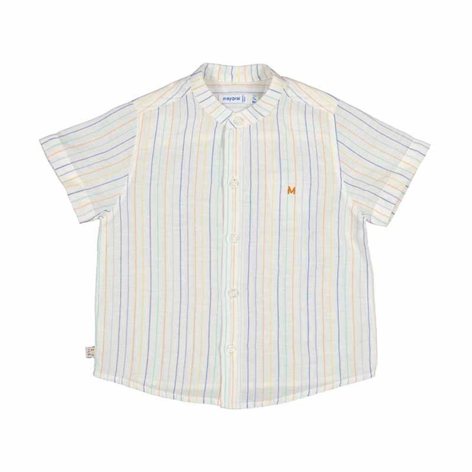Mayoral MAYORAL - White Mandarin Collar Shirt with Fine Multicolor Stripes