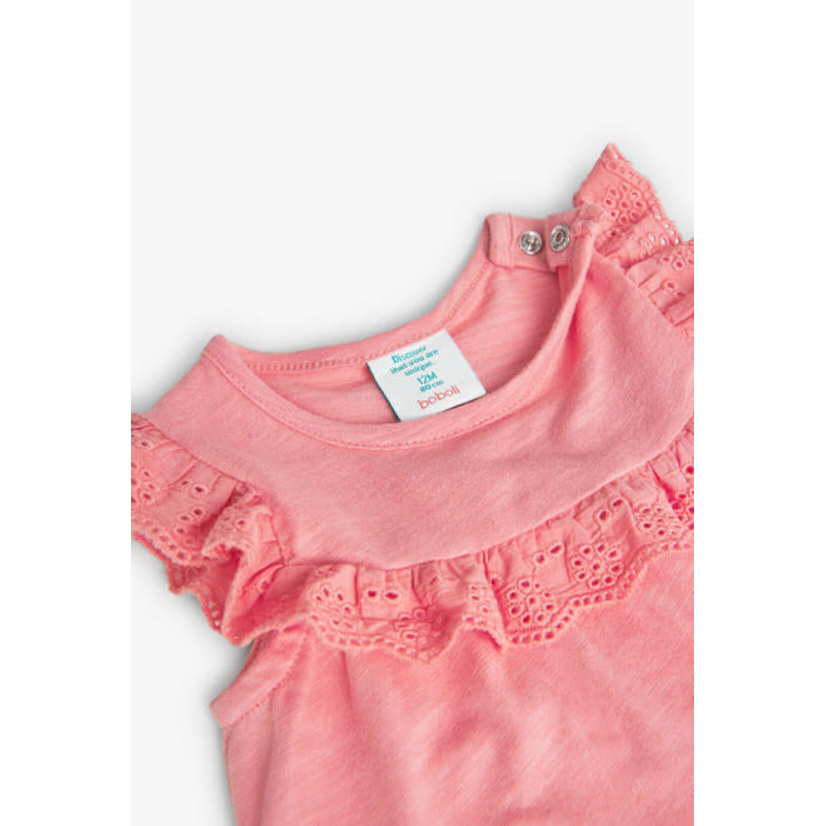Boboli BOBOLI - Pink shortsleeve t-shirt with frills and flower print