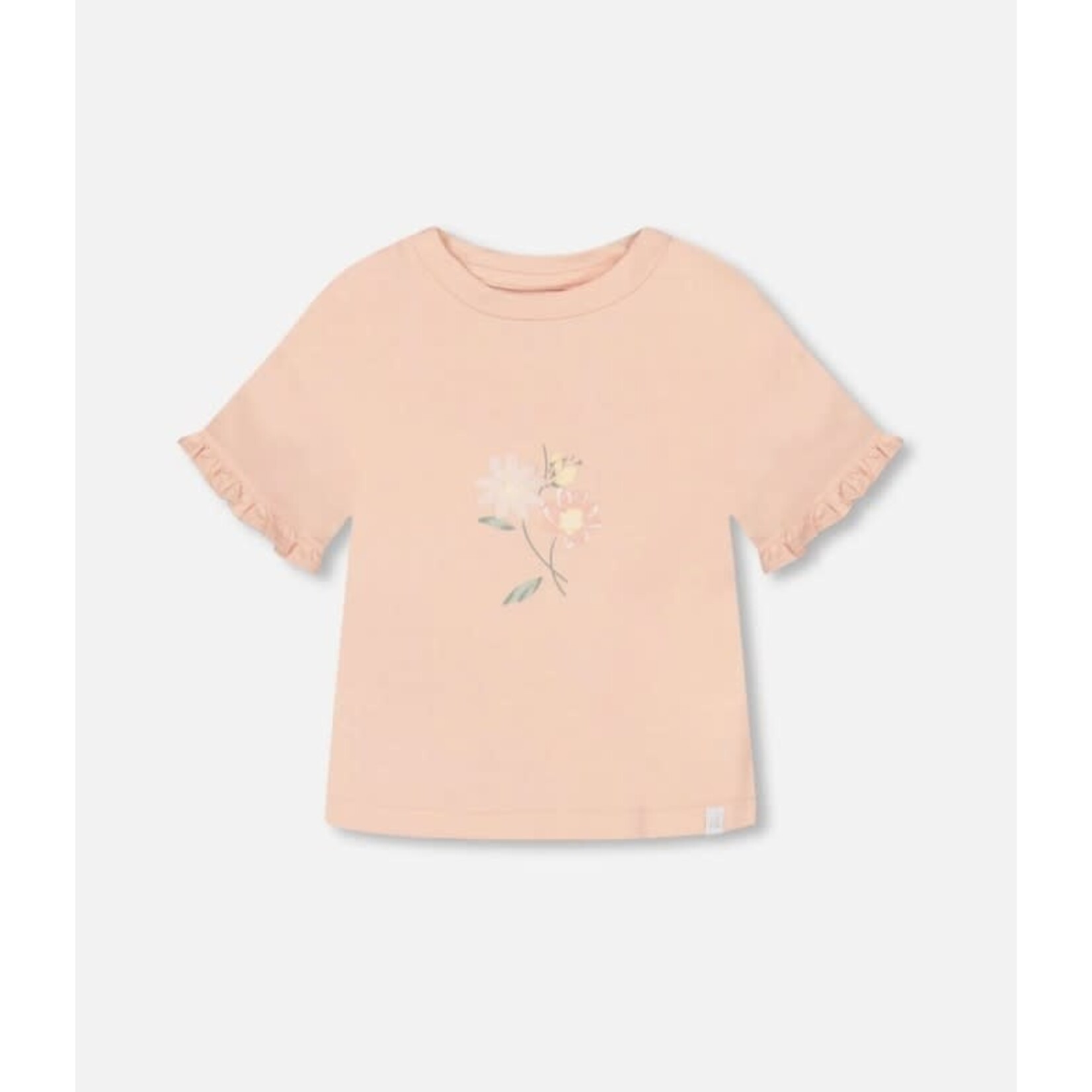 Deux par Deux DEUX PAR DEUX - Shortsleeve blush pink t-shirt with frills at sleeves and flower print