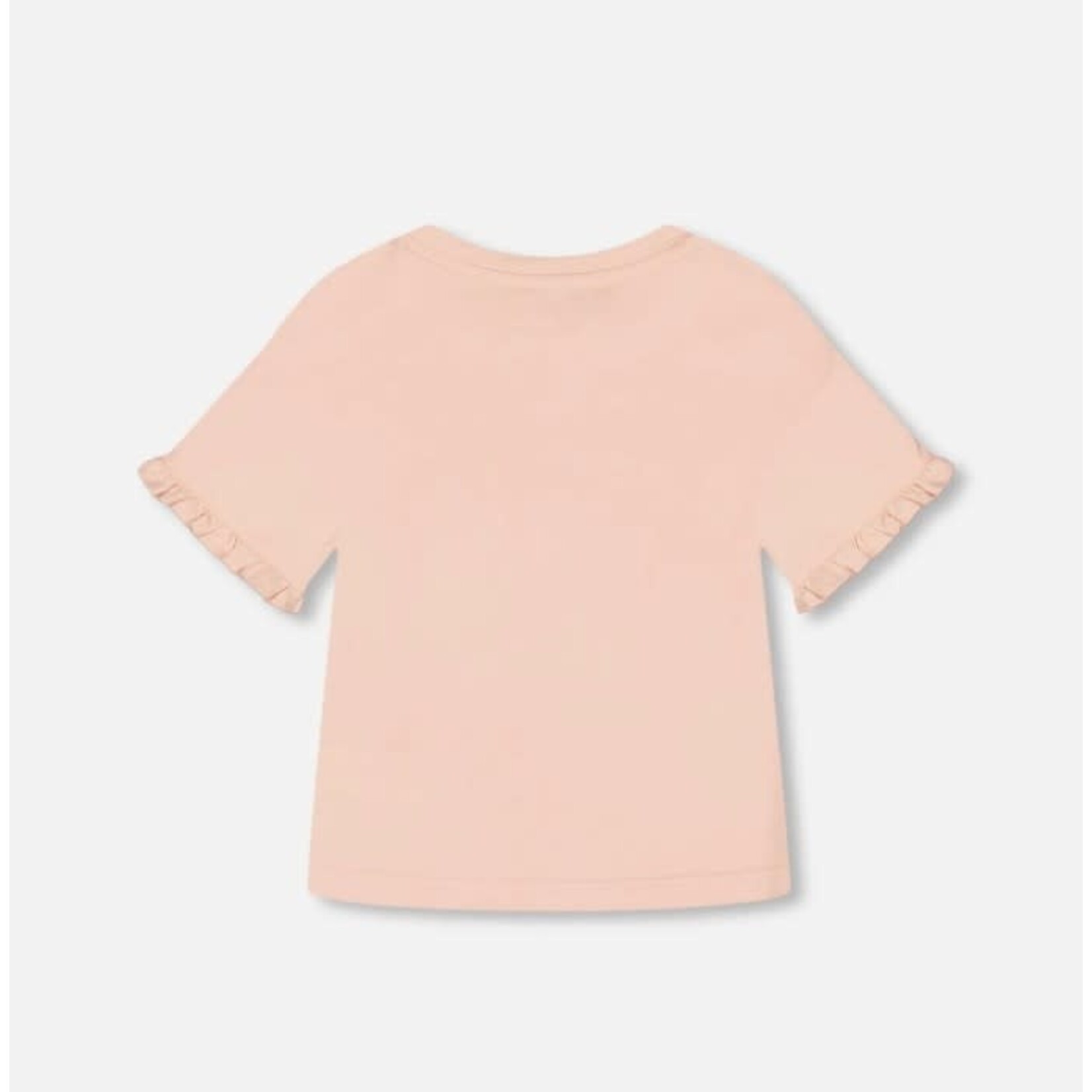 Deux par Deux DEUX PAR DEUX - Short Sleeve Blush Pink T-Shirt with Frills and Flower Print 'Summer Romance'
