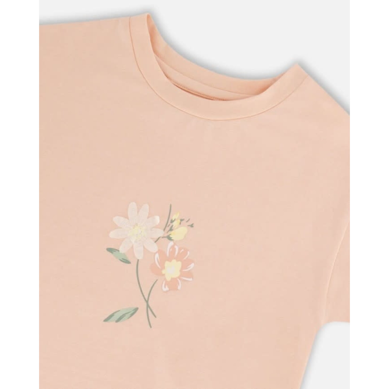 Deux par Deux DEUX PAR DEUX - T-shirt à manches courtes rose pâle avec volants et imprimé de fleur