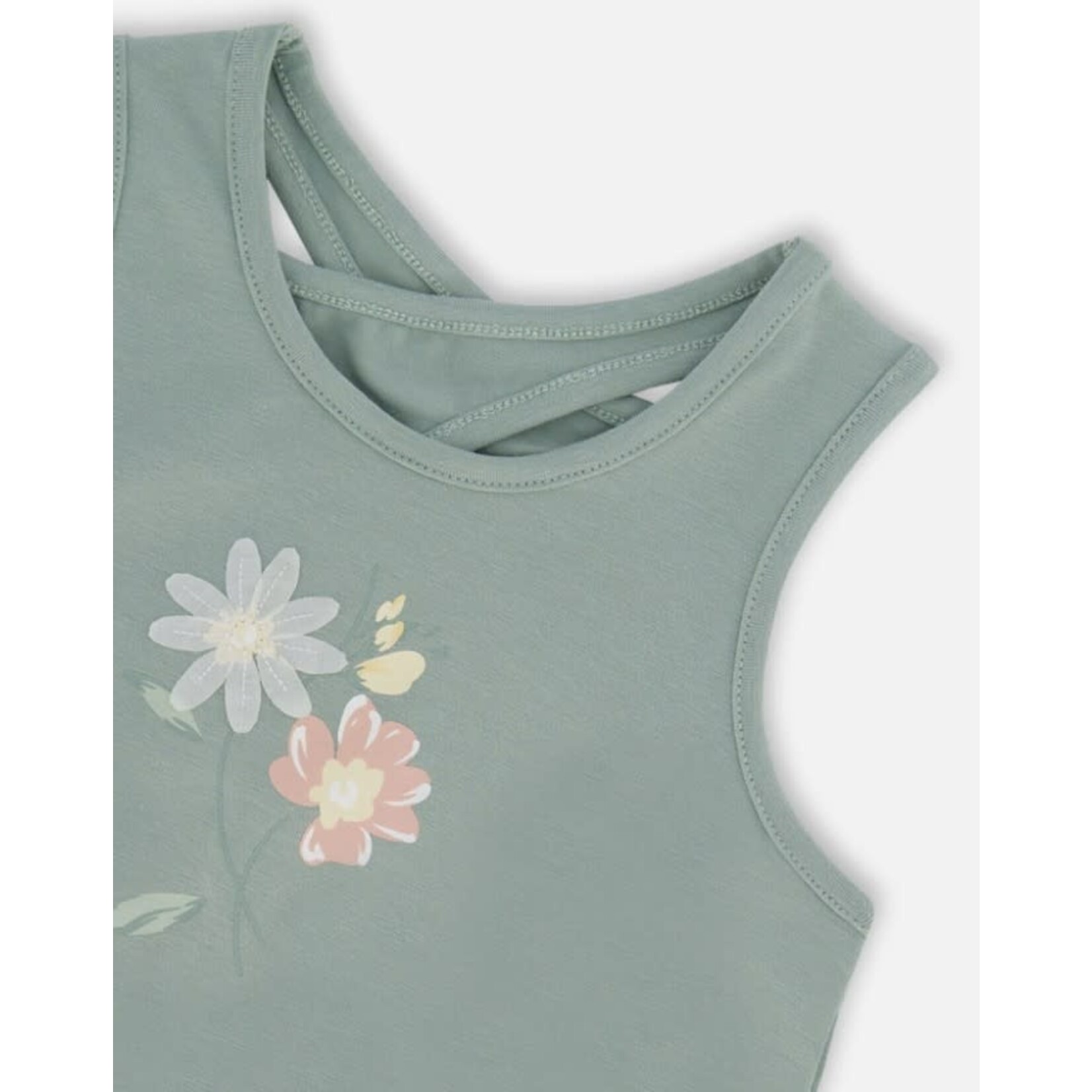 Deux par Deux DEUX PAR DEUX - Olive Green Tank Top with Flower Print 'Summer Romance'