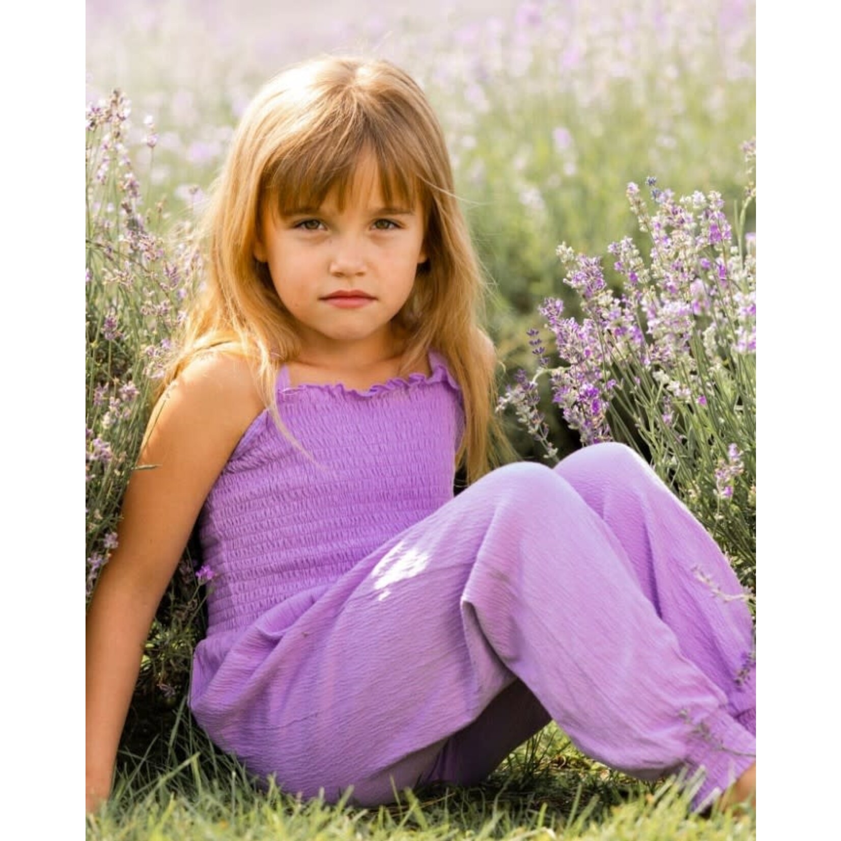 Deux par Deux DEUX PAR DEUX - Sleeveless Lavender Crinkle Cotton Jumpsuit 'Blooming Fields'
