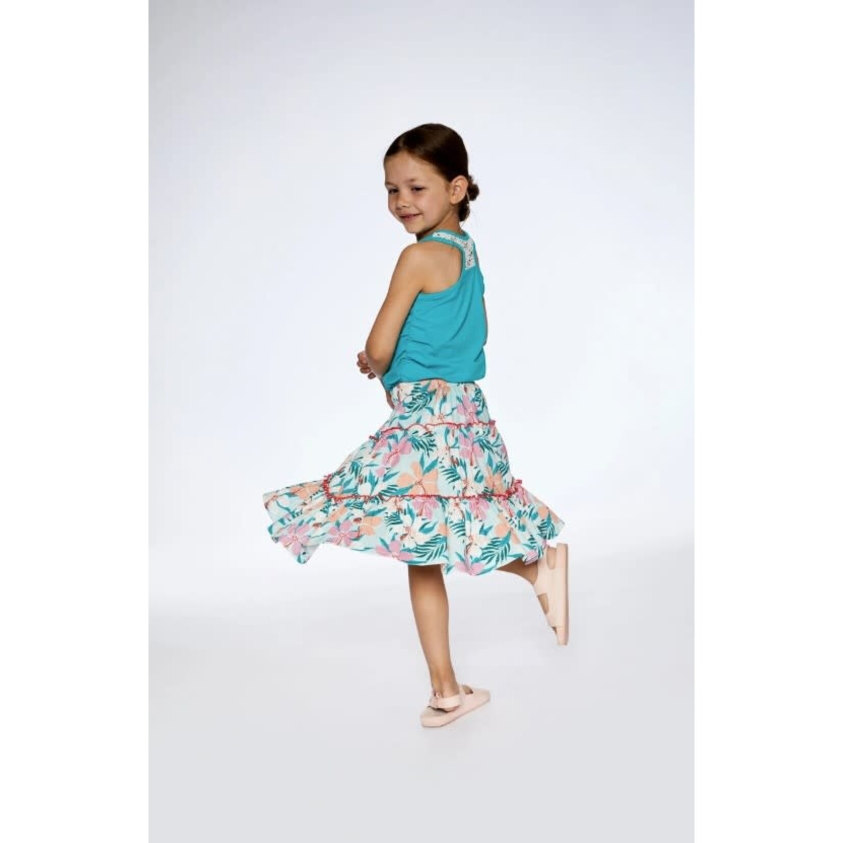 Deux par Deux DEUX PAR DEUX - Long Crinkle Peasant Skirt with Printed Beach Hibiscus 'Island Discovery'