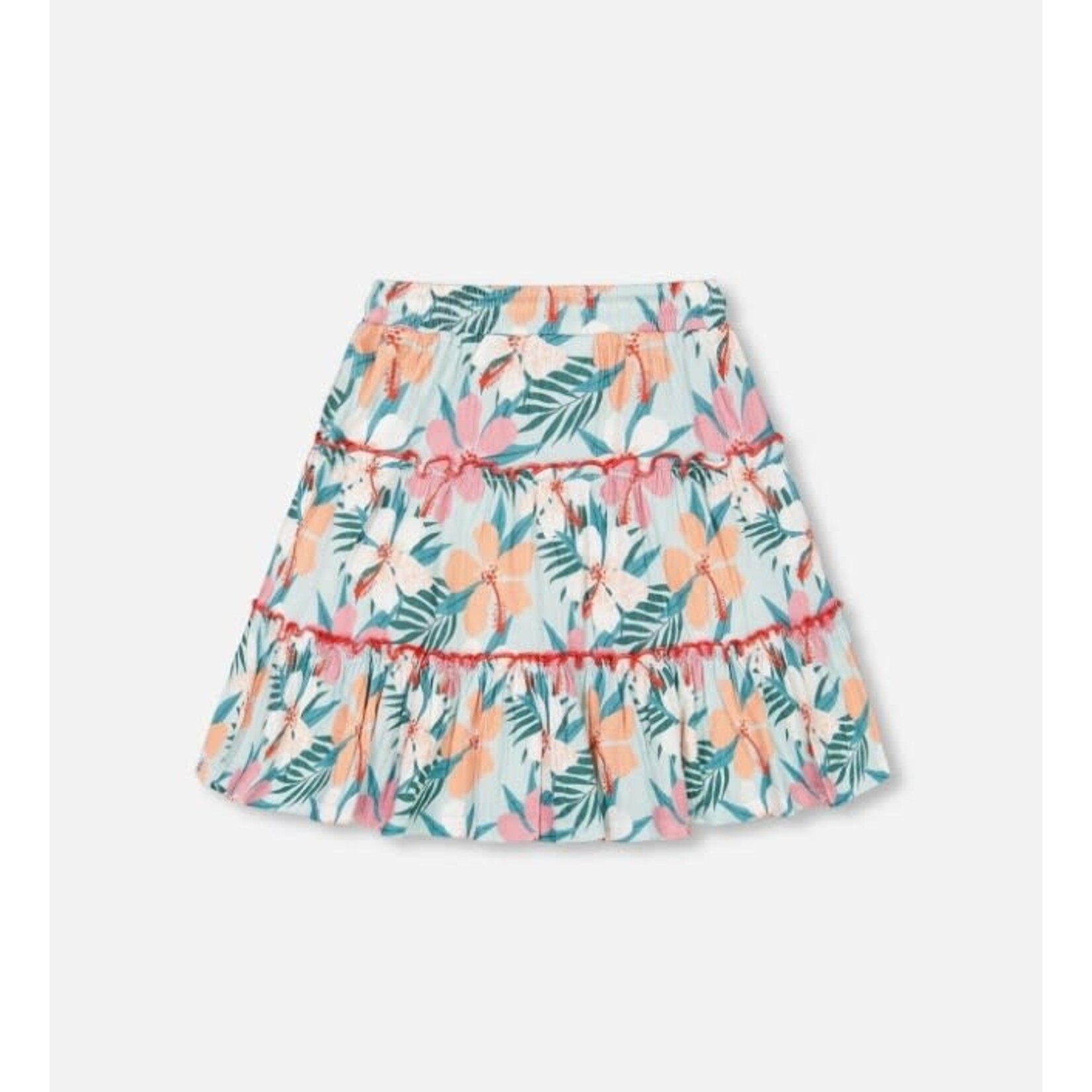 Deux par Deux DEUX PAR DEUX - Long Crinkle Peasant Skirt with Printed Beach Hibiscus 'Island Discovery'