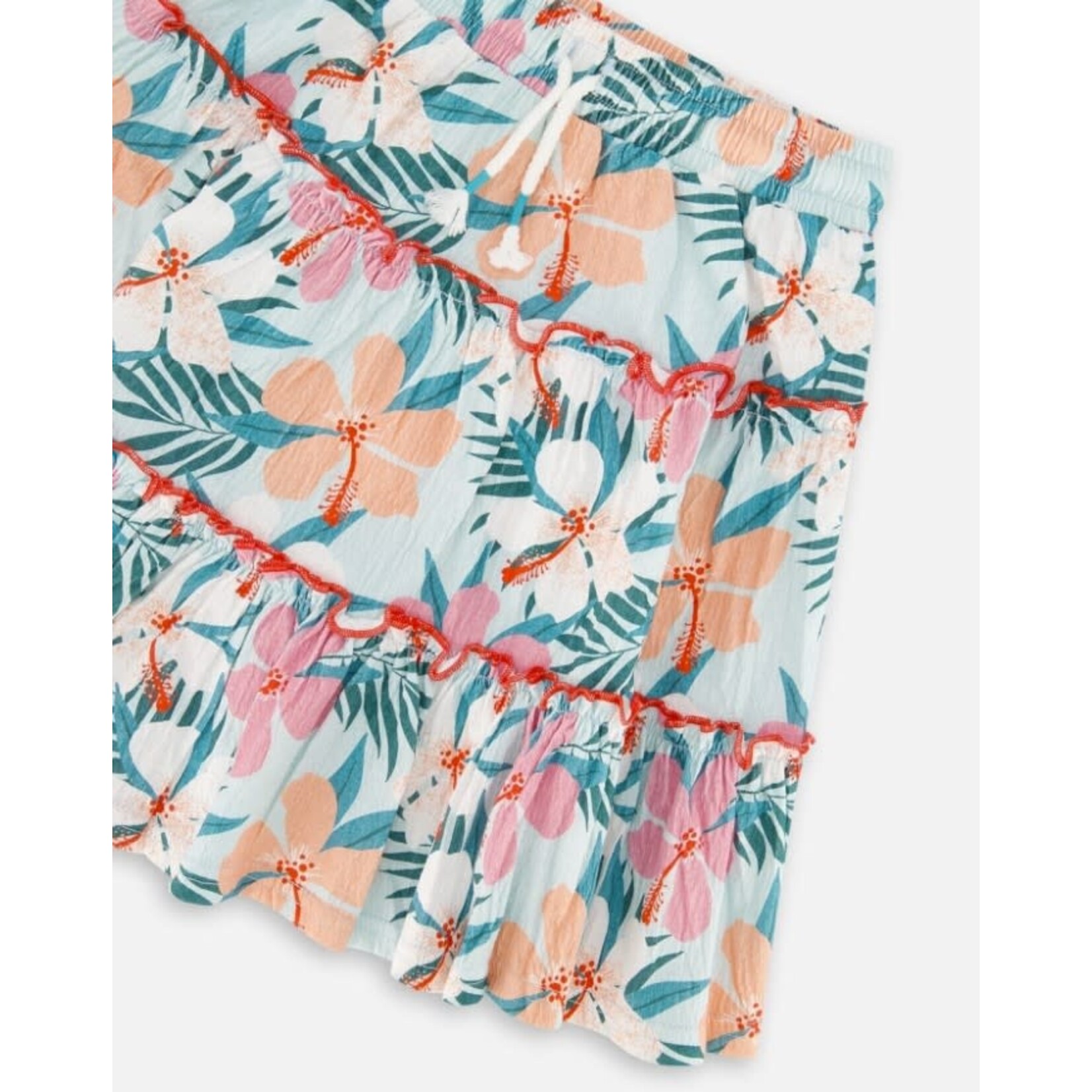Deux par Deux DEUX PAR DEUX - Jupe longue paysanne en coton froissée imprimée d'hibiscus de plage 'Vacances dans les îles'