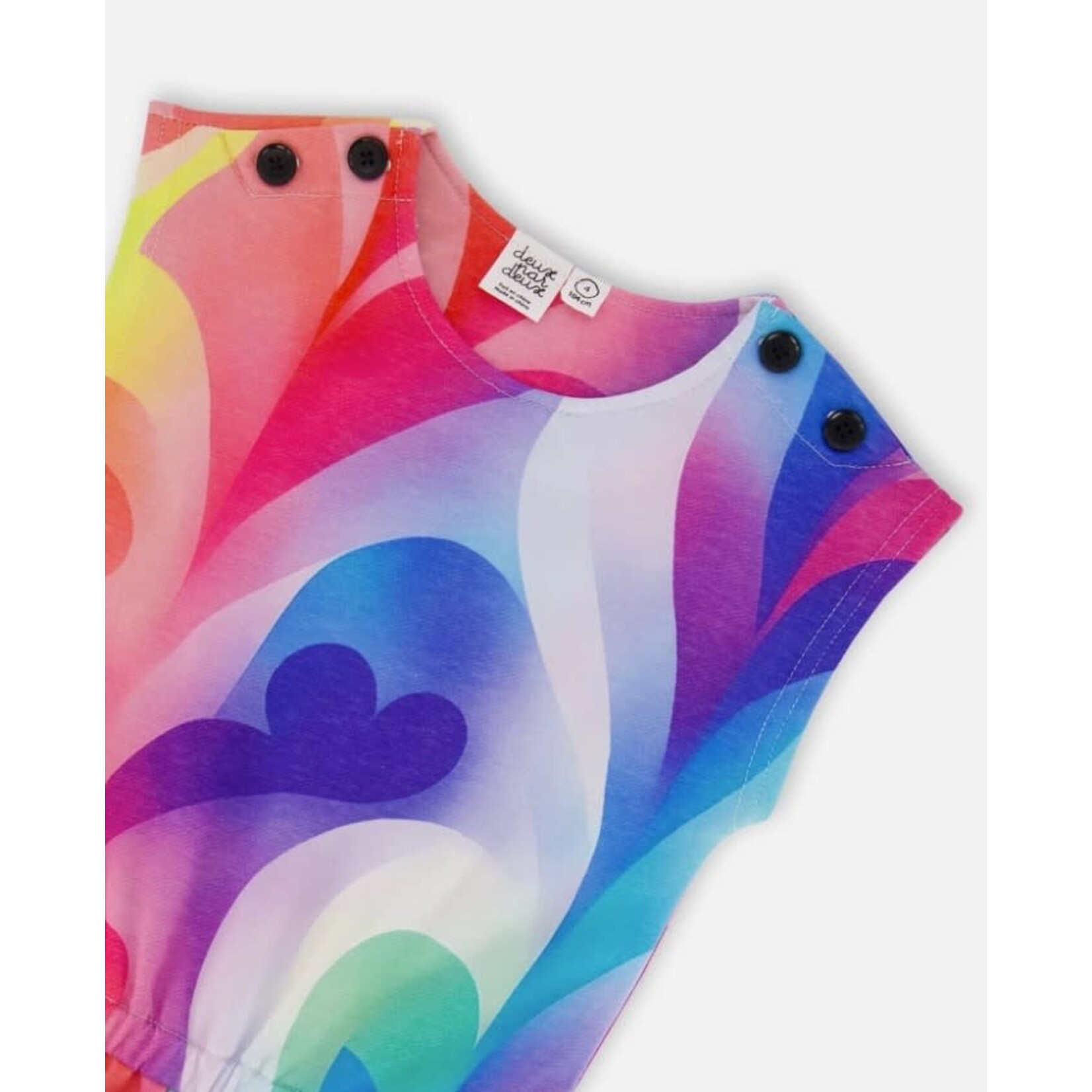 Deux par Deux DEUX PAR DEUX - French Terry Jumpsuit with Printed Rainbow Hearts 'Paparrazi Girls'