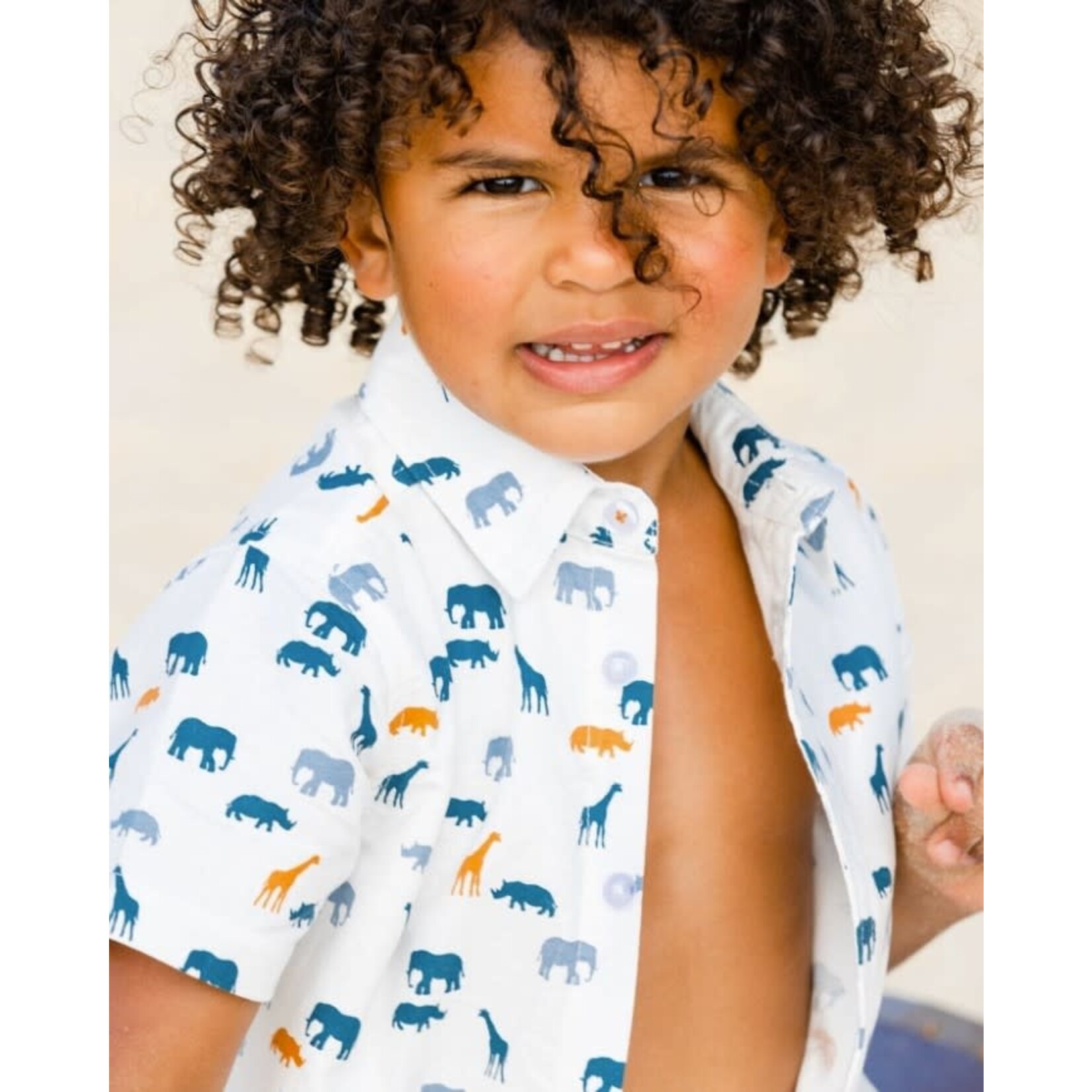 Deux par Deux DEUX PAR DEUX - Short Sleeve Poplin Shirt with Safari Print 'Animal Adventures'