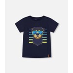 Deux par Deux DEUX PAR DEUX -  Navy shortsleeve t-shirt with dog with sunglasses print