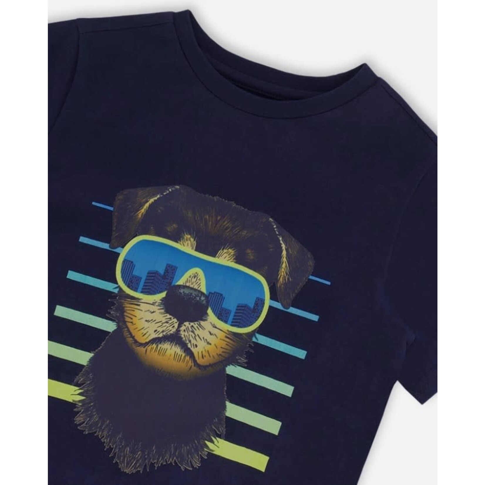 Deux par Deux DEUX PAR DEUX -  Navy shortsleeve t-shirt with dog with sunglasses print