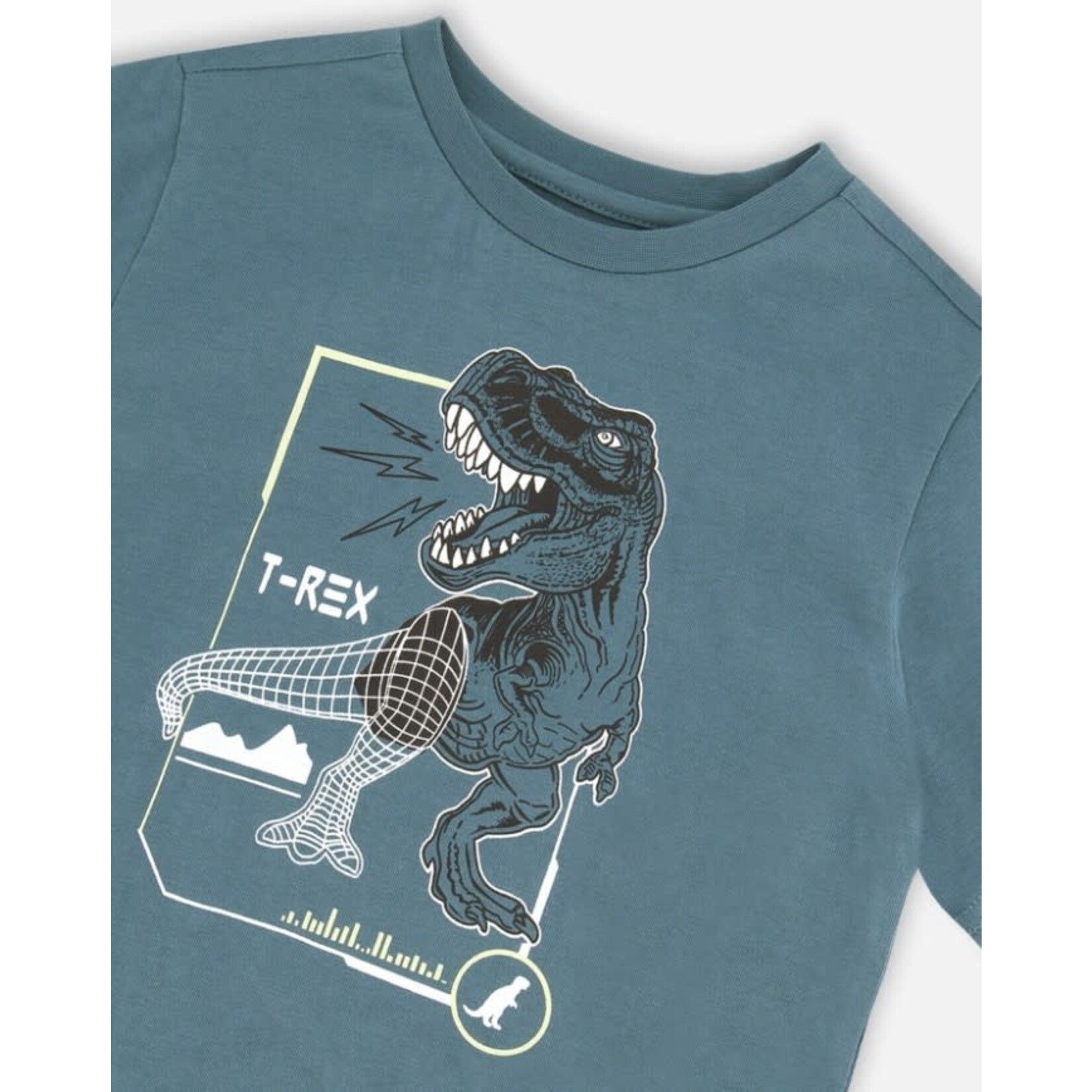 Deux par Deux DEUX PAR DEUX -  Pine green shortsleeve t-shirt with t-rex dinosaur print