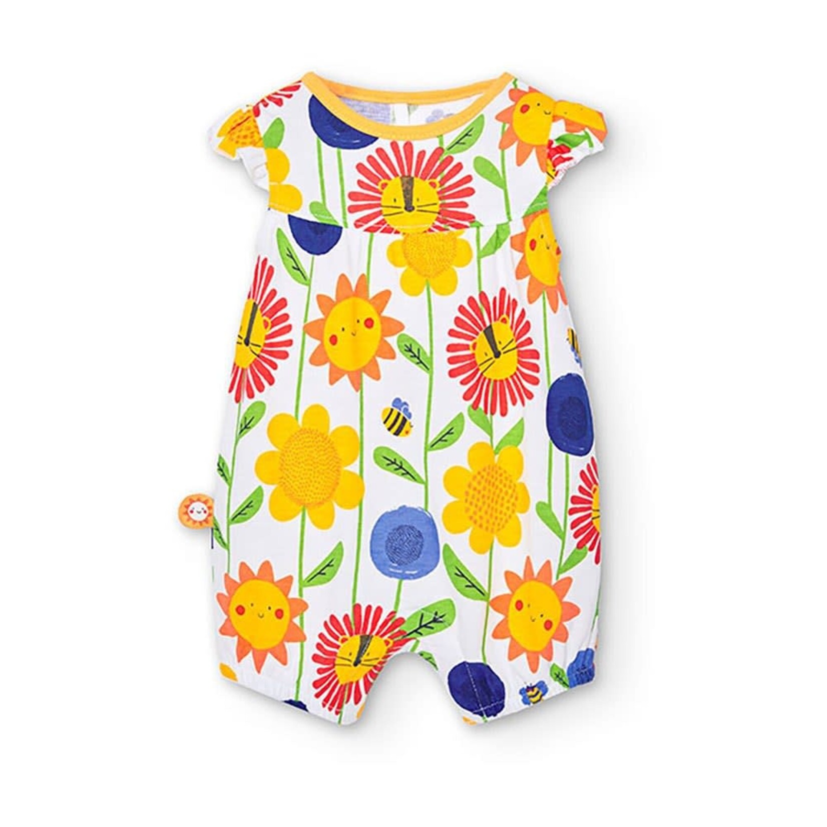 Boboli BOBOLI - Romper with frills at shoulder with flower and bee print
