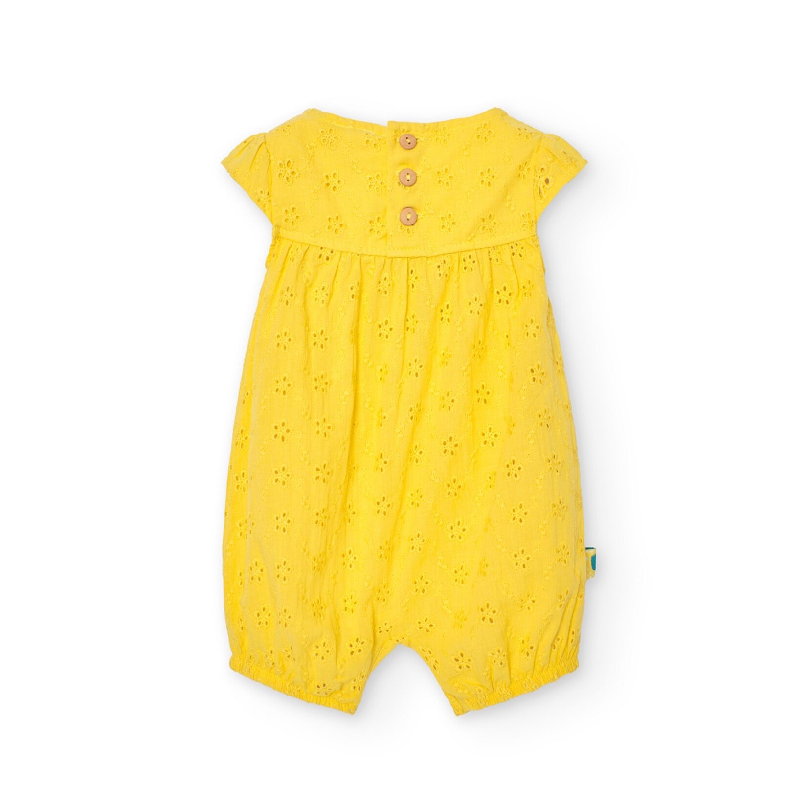 Boboli BOBOLI - Barboteuse unie jaune en popeline et broderies de dentelle anglaise