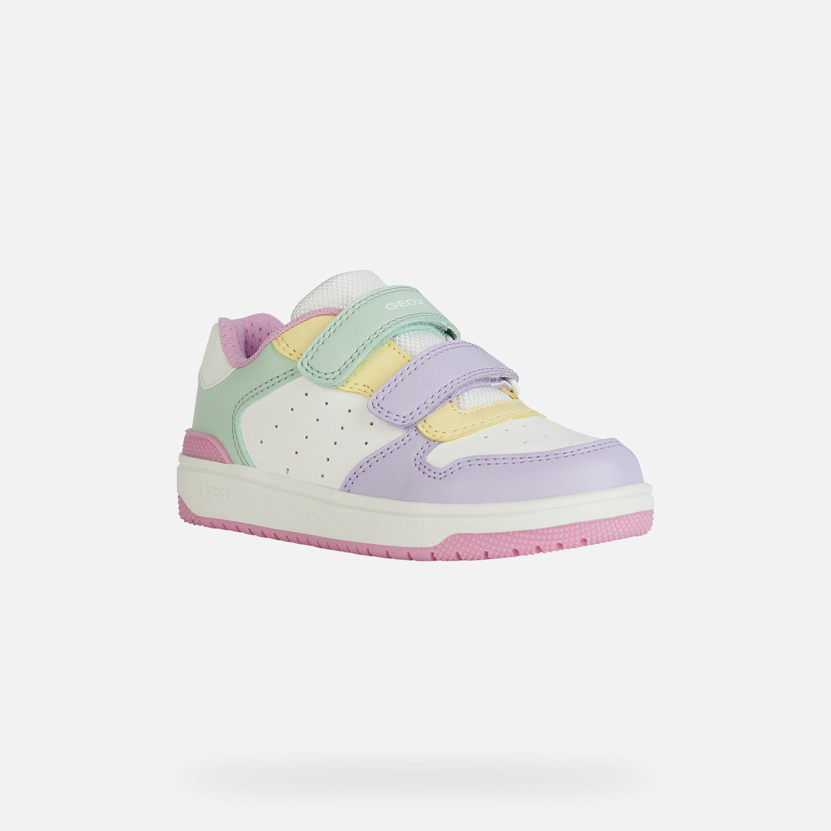 Geox GEOX - White and pastel synthetic leather sneakers 'Washiba - White/Multicolor'