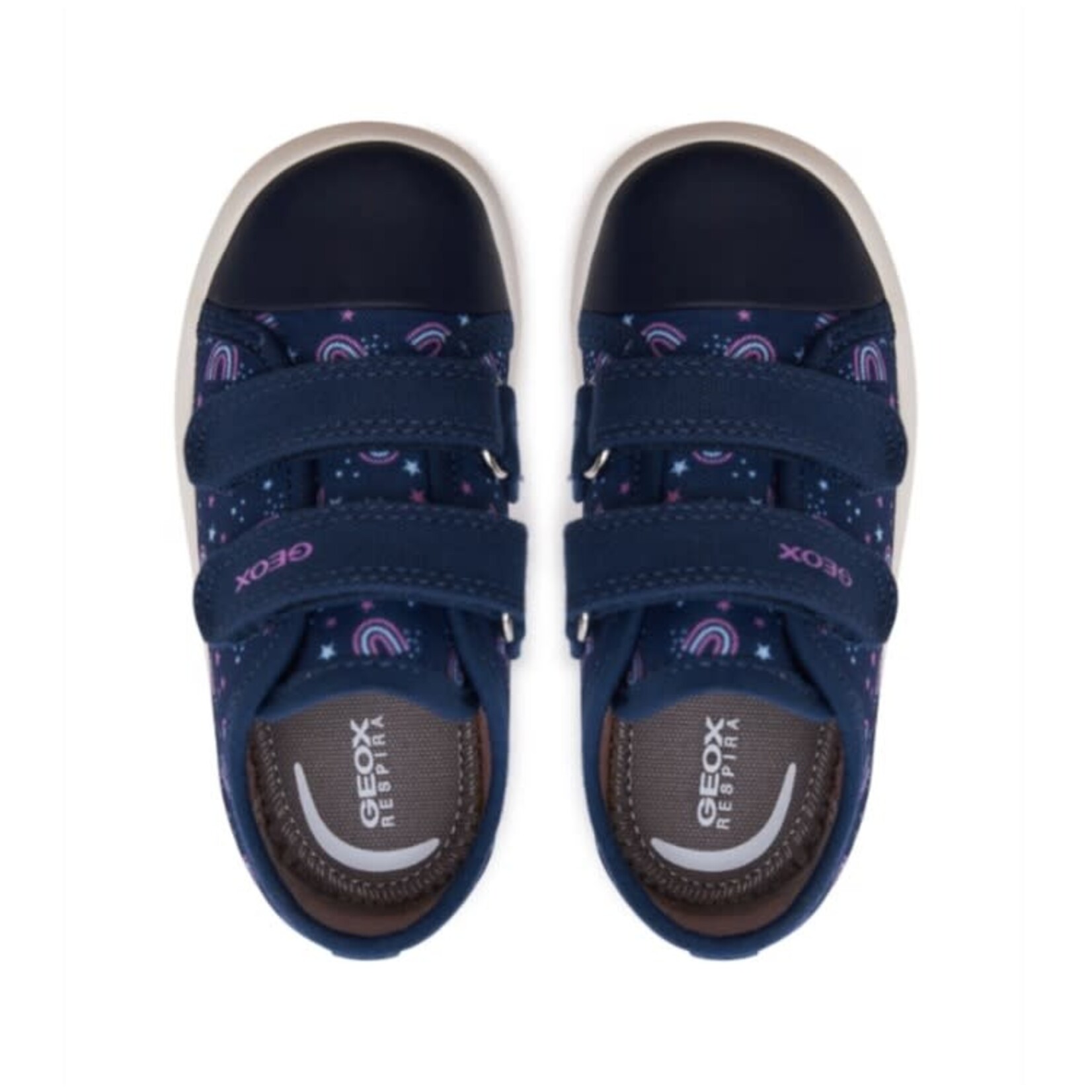 Geox GEOX - Chaussures de toile marine avec motif d'arcs-en-ciel 'Gisli - Bleu aviateur/Rose'