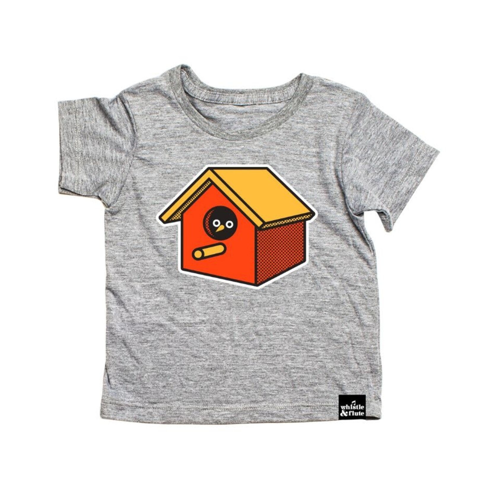 Whistle & Flute WHISTLE AND FLUTE - T-shirt à manches courtes gris avec imprimé de nichoir pour oiseaux 'Kawaii - Birdhouse'