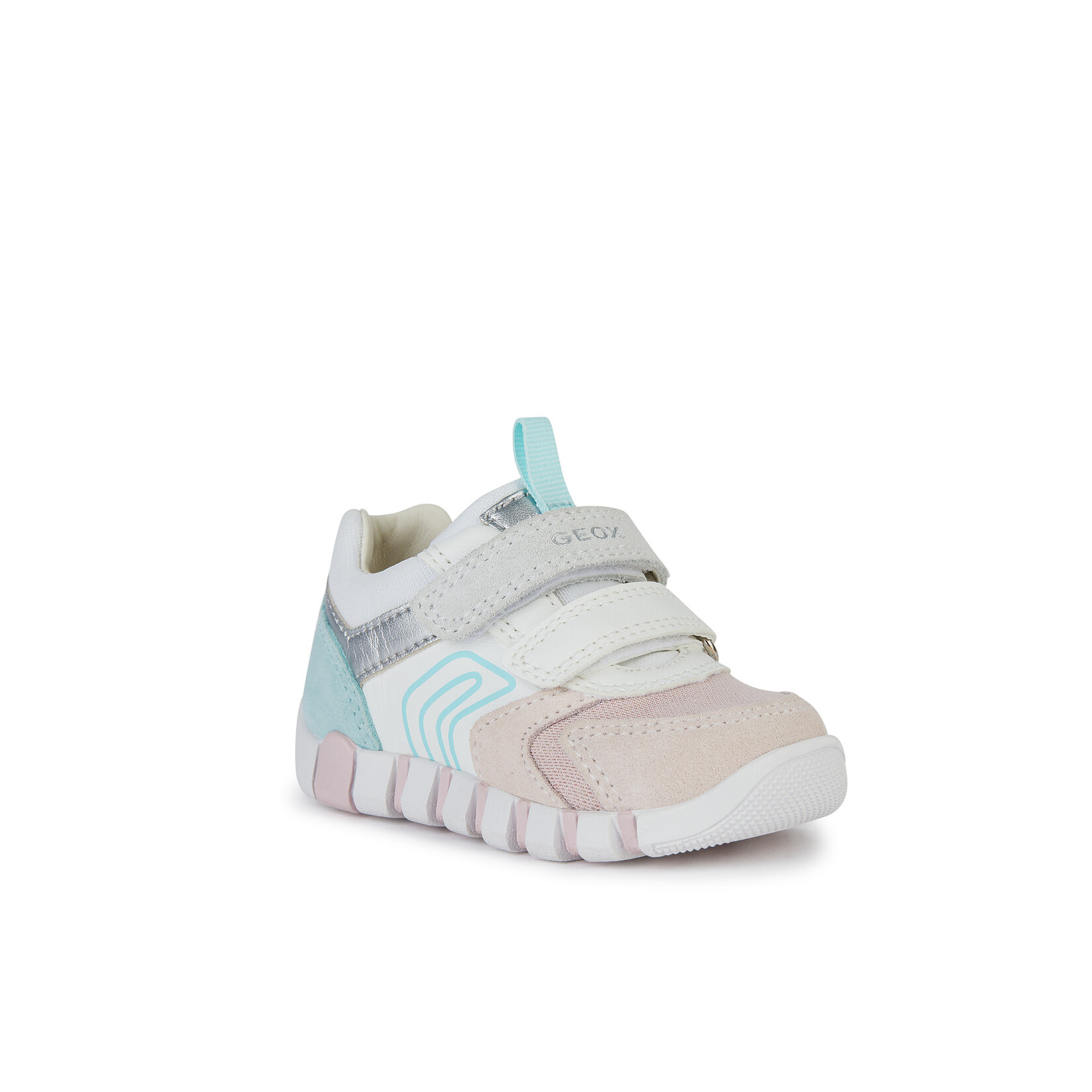 Geox GEOX - Leather and textile shoes 'Iupidoo - White/Antique rose/Light blue'