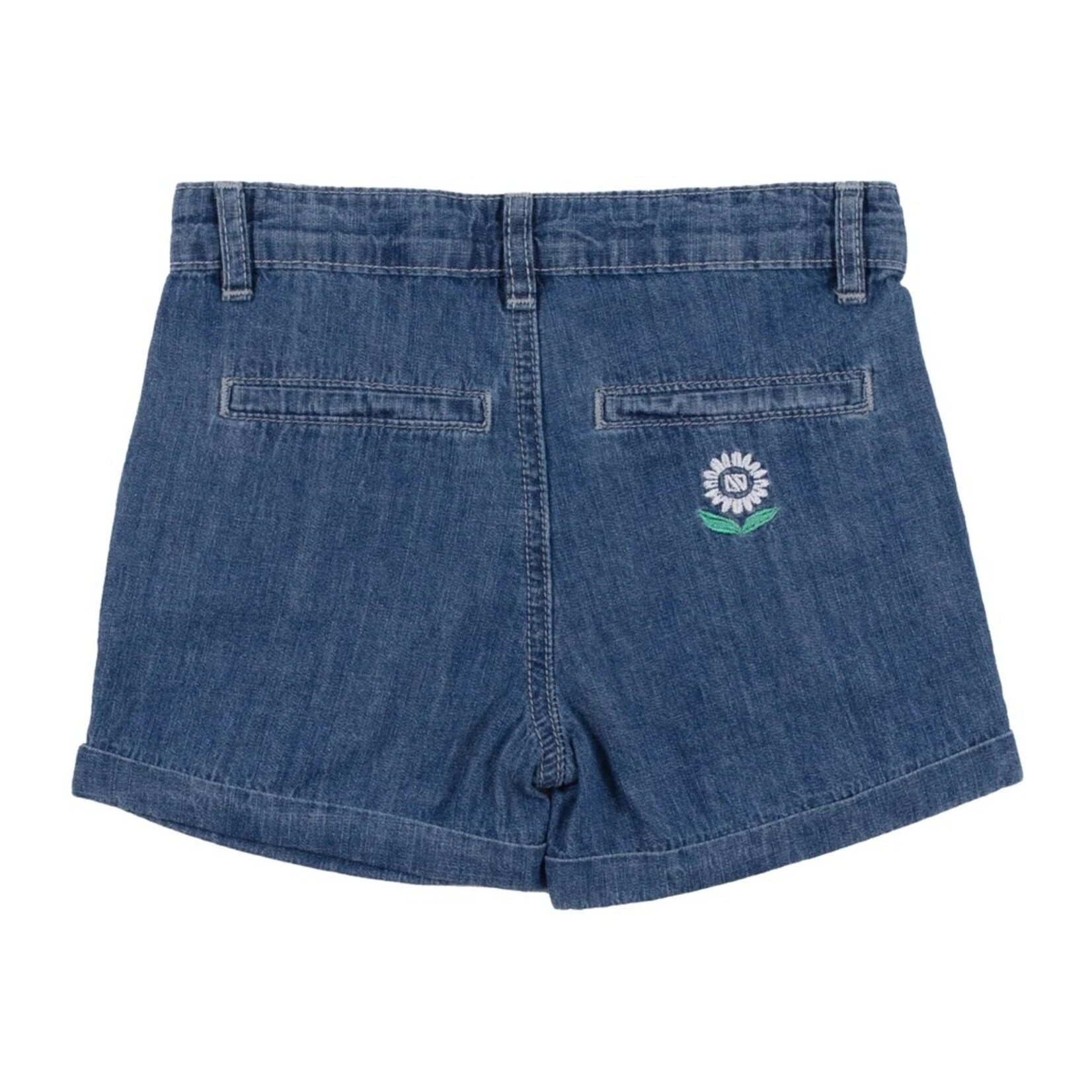 Nanö NANÖ - Denim shorts with white flower on back pocket 'Peace & Love'