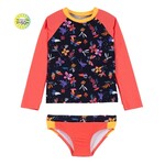 Nanö NANÖ - Navy and orange long-sleeved two-piece swimsuit with fairy and butterfly print