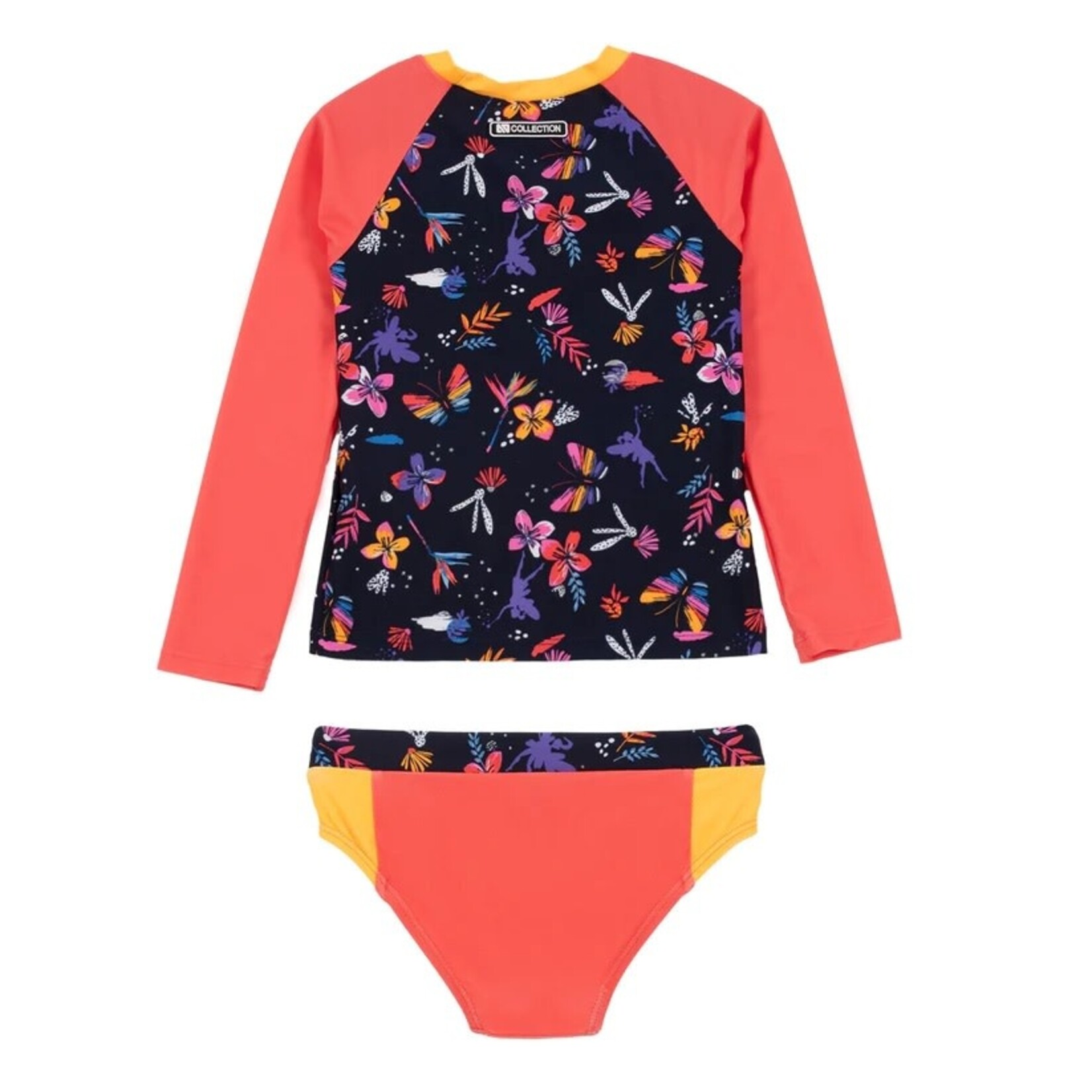 Nanö NANÖ - Navy and orange long-sleeved two-piece swimsuit with fairy and butterfly print