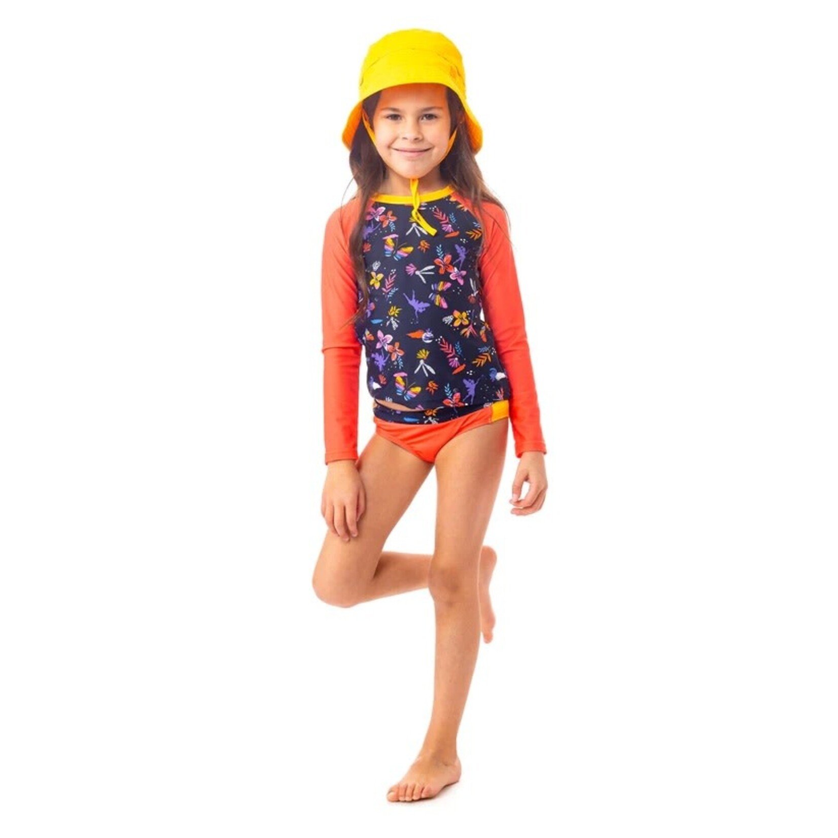 Nanö NANÖ - Navy and orange long-sleeved two-piece swimsuit with fairy and butterfly print