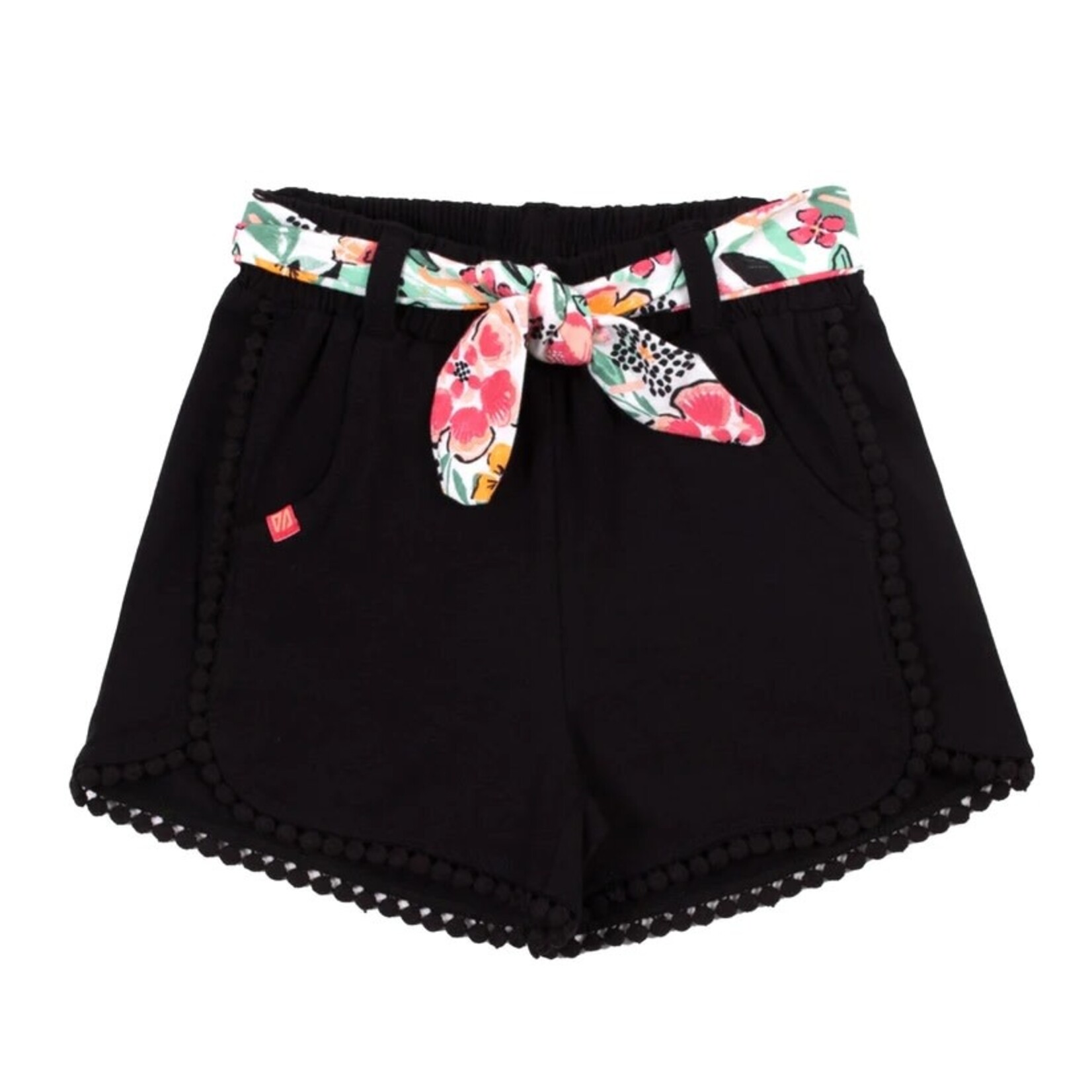 Nanö NANÖ - Black jersey shorts with floral jersey belt 'Picnic in the sun'