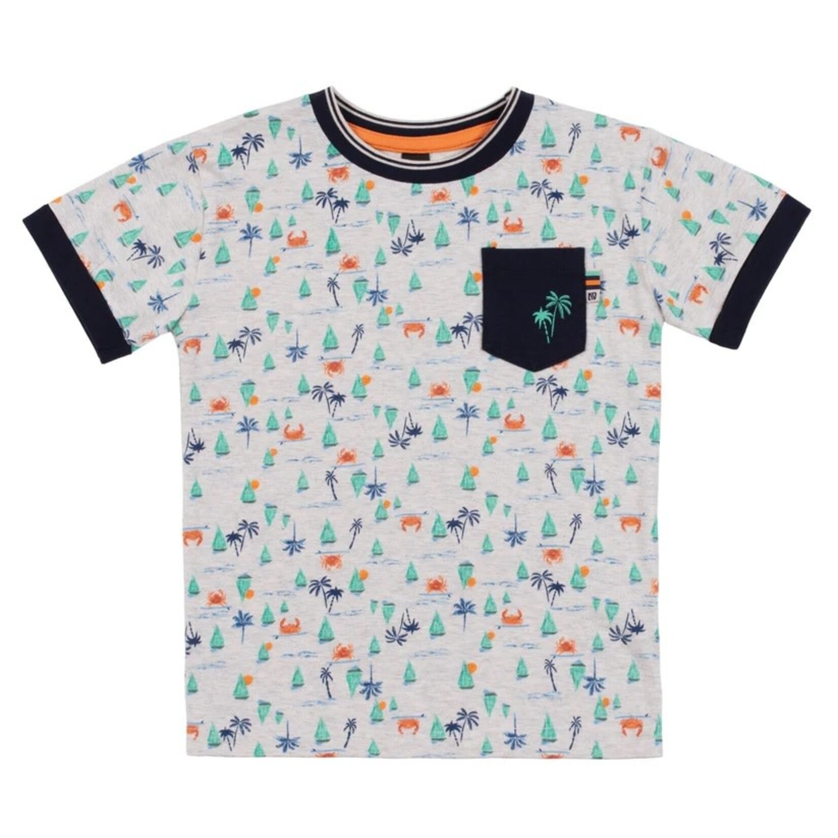 Nanö NANÖ - T-shirt à manches courtes gris chiné avec imprimé intégral de voiliers, crabes et palmiers - Cap sur la méditerranée
