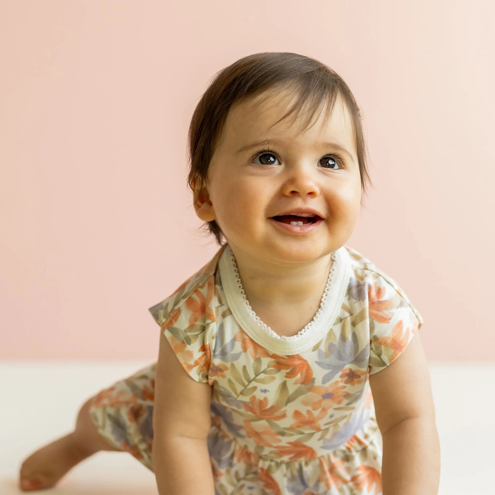 Coccoli COCCOLI - Shortsleeve modal dress with integrated onesie with allover coral and lilac flower print