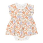 Coccoli COCCOLI - Shortsleeve modal dress with integrated onesie with allover coral and lilac flower print