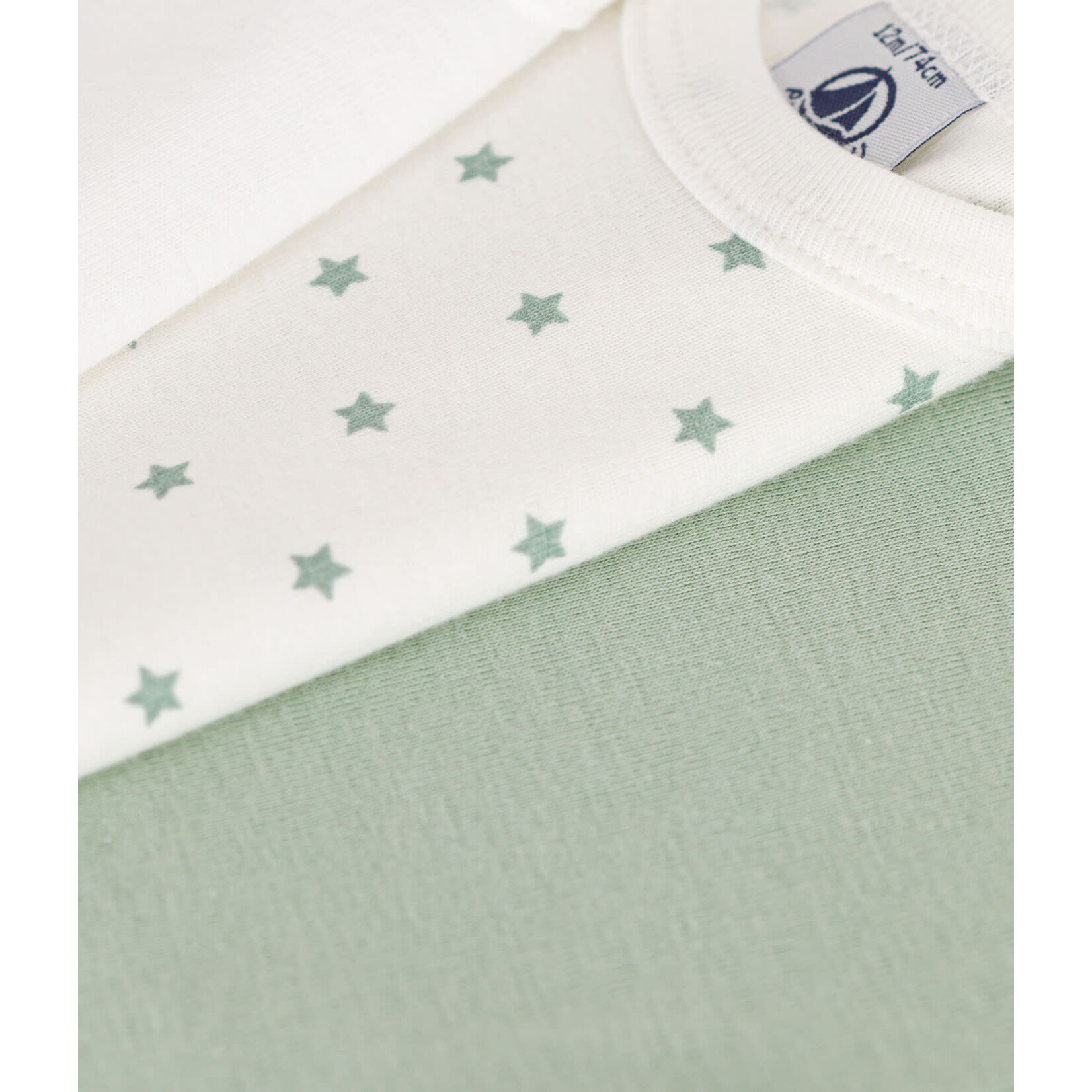 Petit Bateau PETIT BATEAU - Set of 3 Round Neck Short Sleeve Bodysuits 'Stars Print/Mint/White