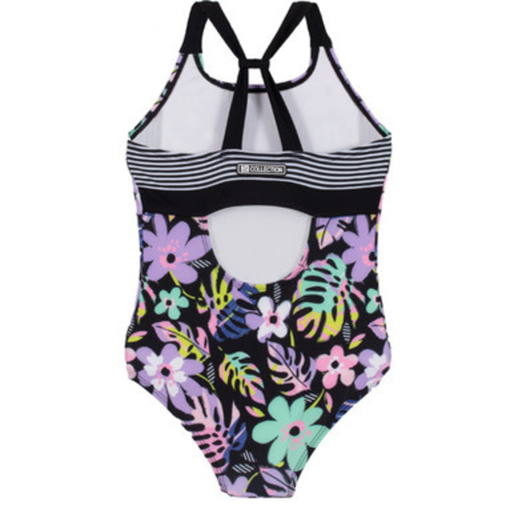 Nanö NANÖ - Black one-piece swimsuit with tropical flower print