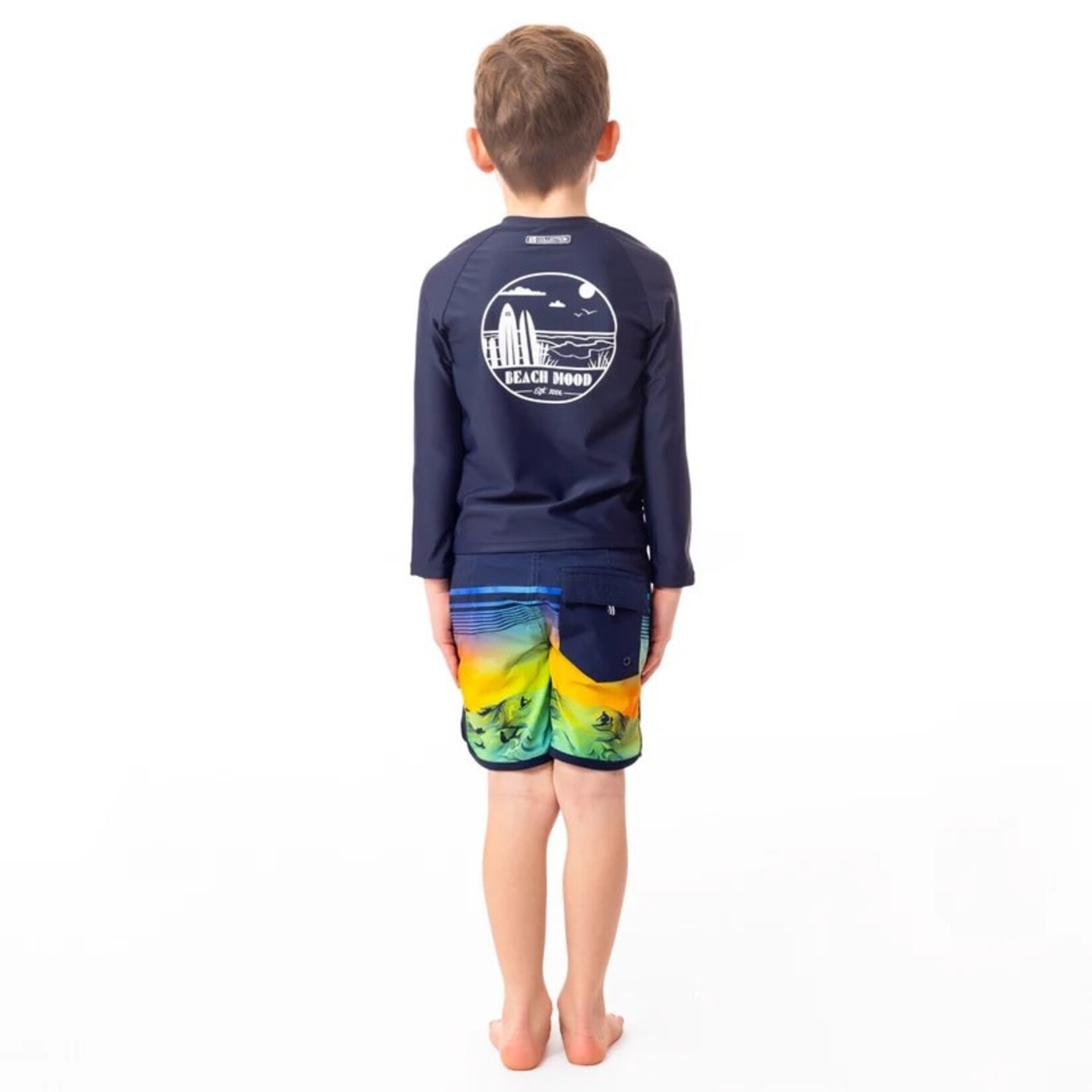 Nanö NANÖ - Navy blue swimsuit shorts with sunset surf print
