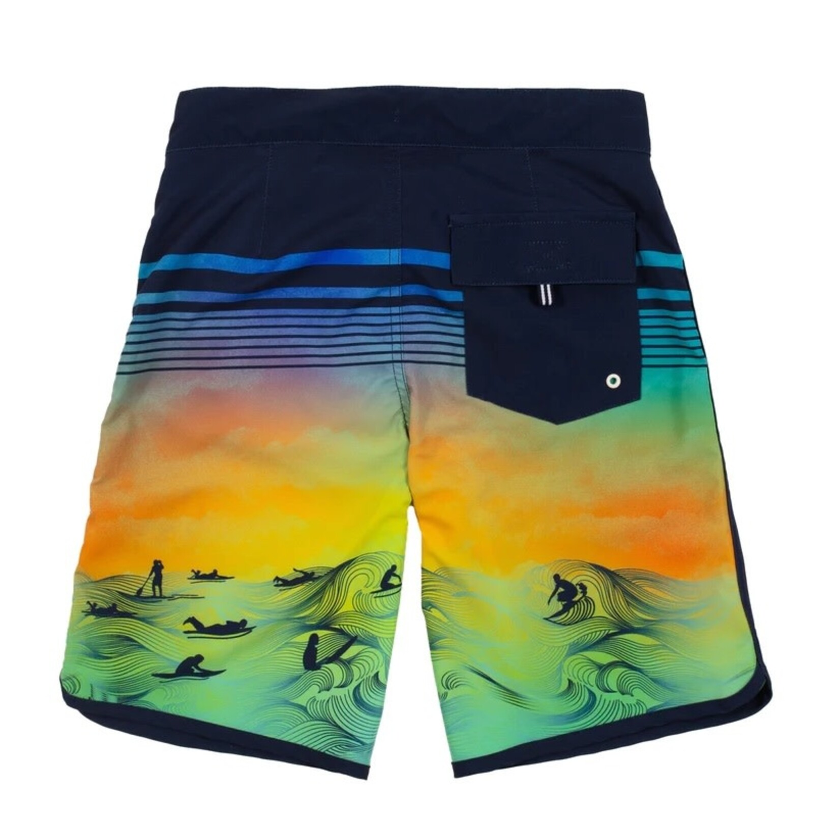 Nanö NANÖ - Navy blue swimsuit shorts with sunset surf print