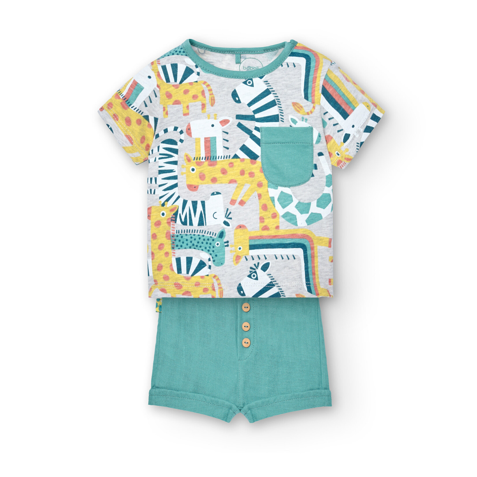 Boboli BOBOLI - Two-piece set - Shortsleeve t-shirt with safari animal print and turquoise shorts